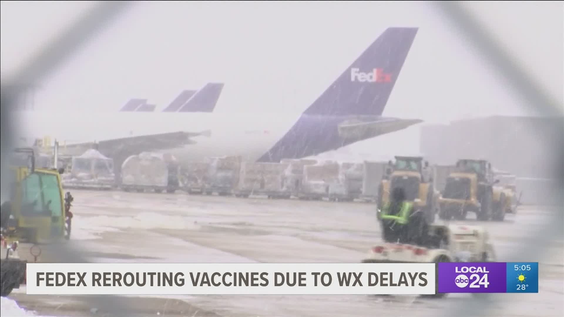 Vaccine shipments continue to move through the FedEx network in areas unimpacted by the winter storm