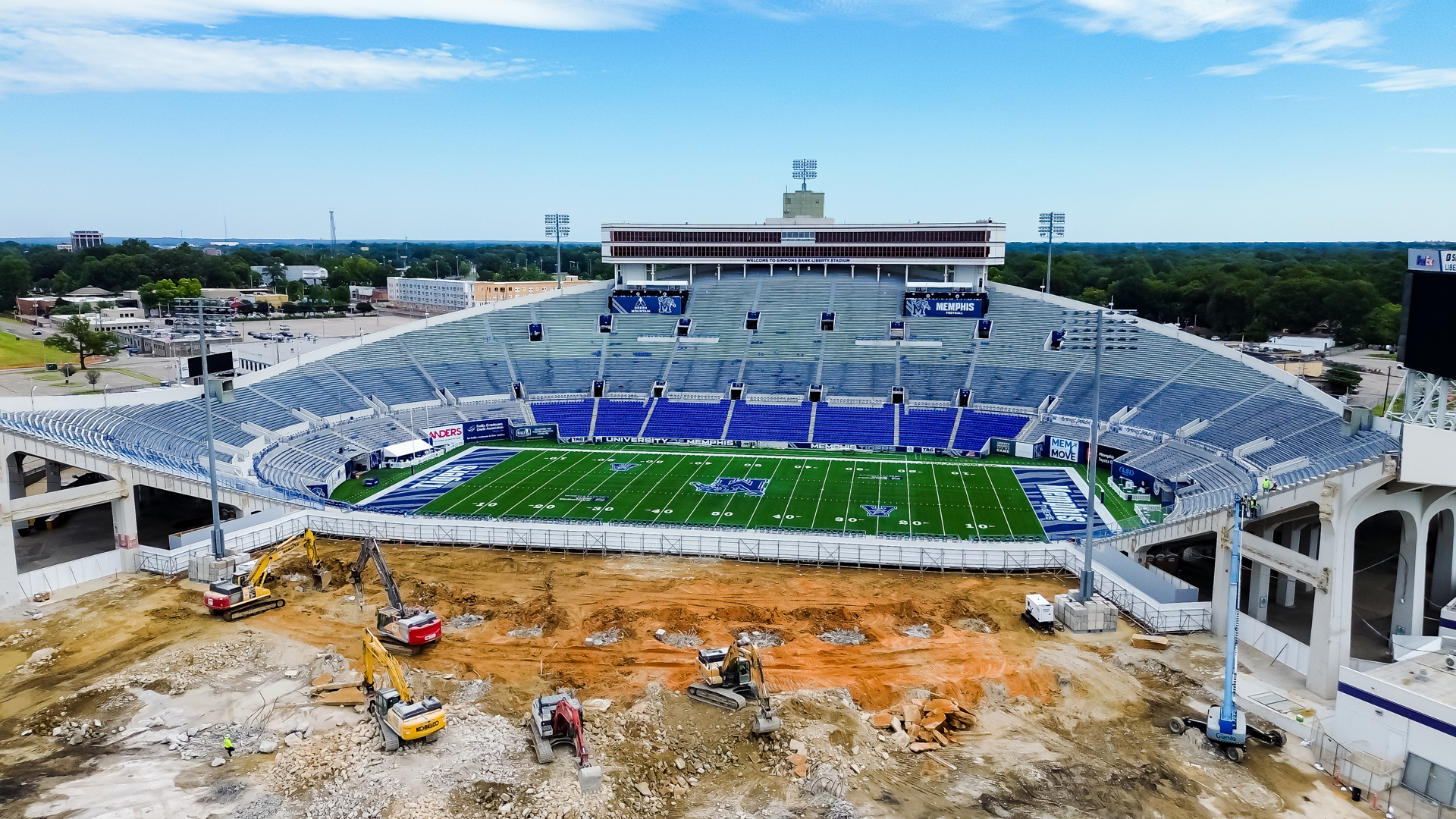 Drone footage captured in September of 2024. Ongoing construction at the stadium as a new tower gets built.