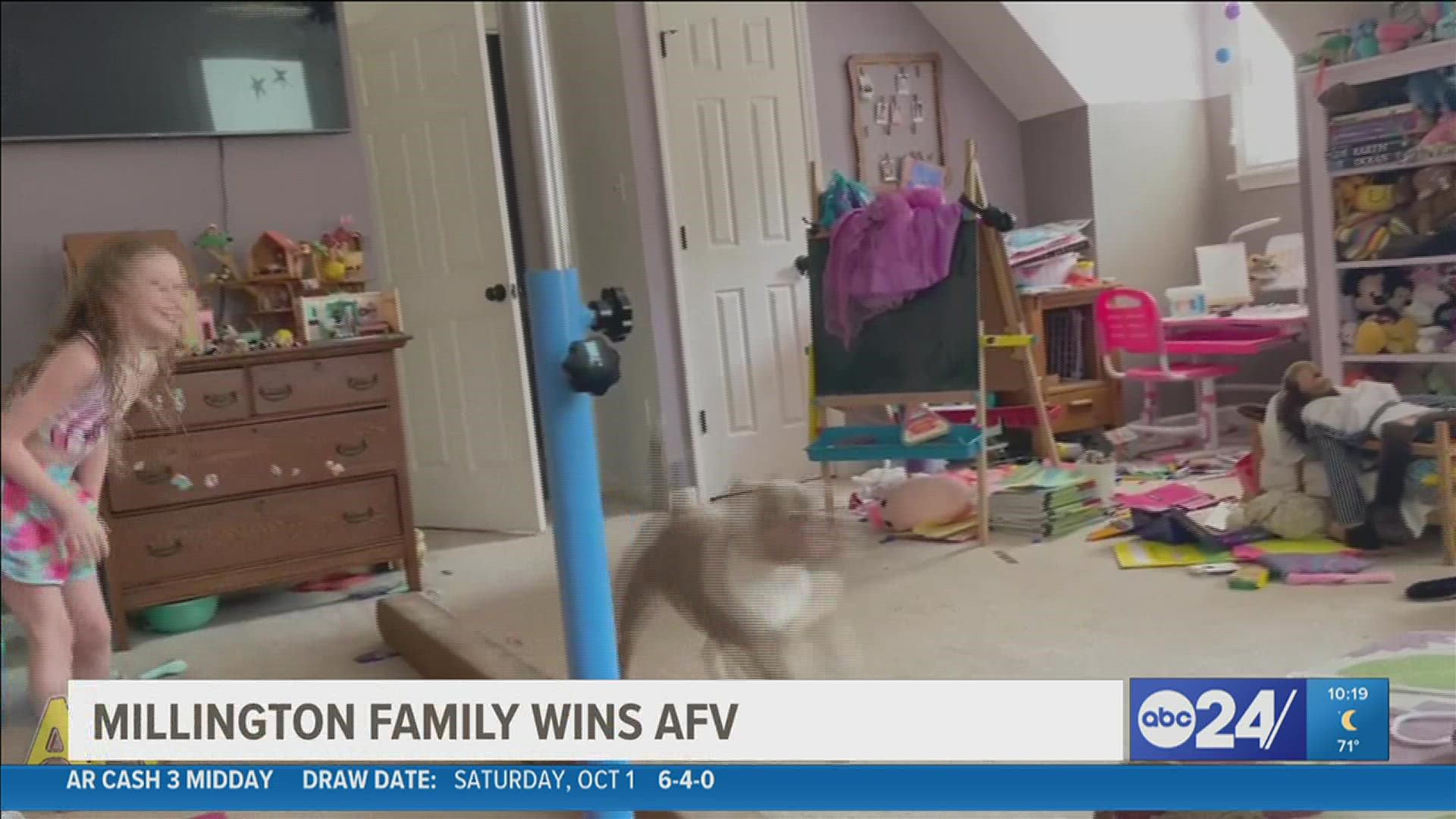 Kathryn Rodgers' family owes their win to a video of their puppy wreaking havoc while chasing balloons.