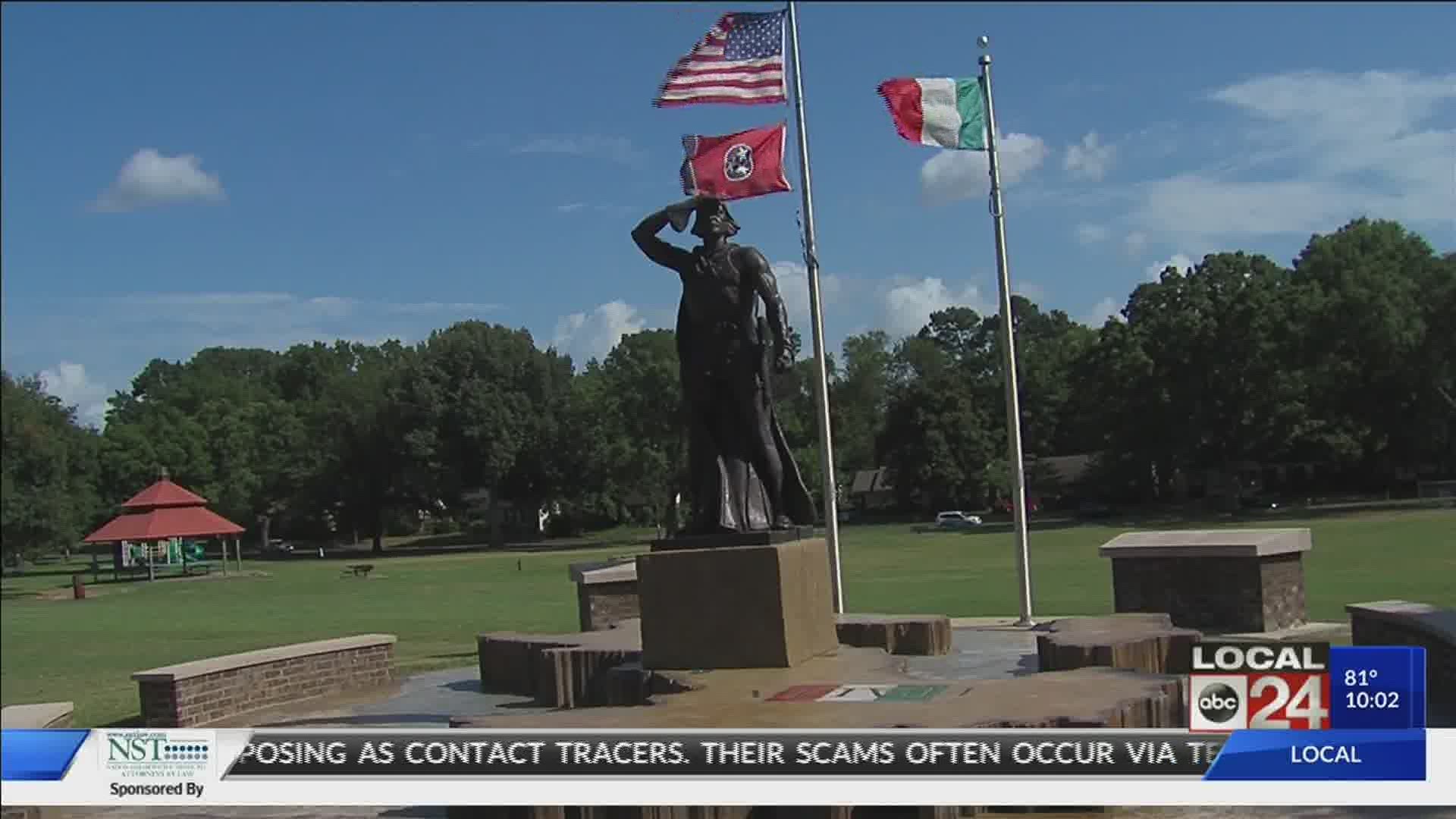The statue at Marquette Park has been vandalized at least twice in the last few weeks.