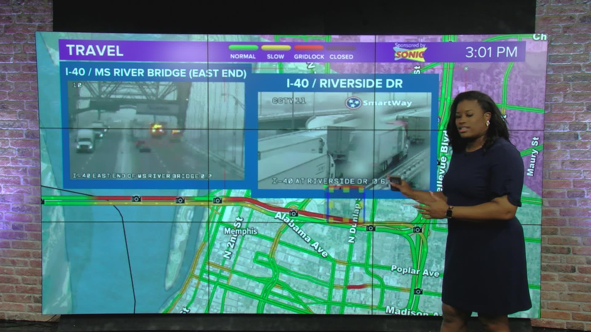 Traffic on the Hernando Desoto Bridge in Memphis is at a standstill after a semi truck jack-knifed on the bridge.