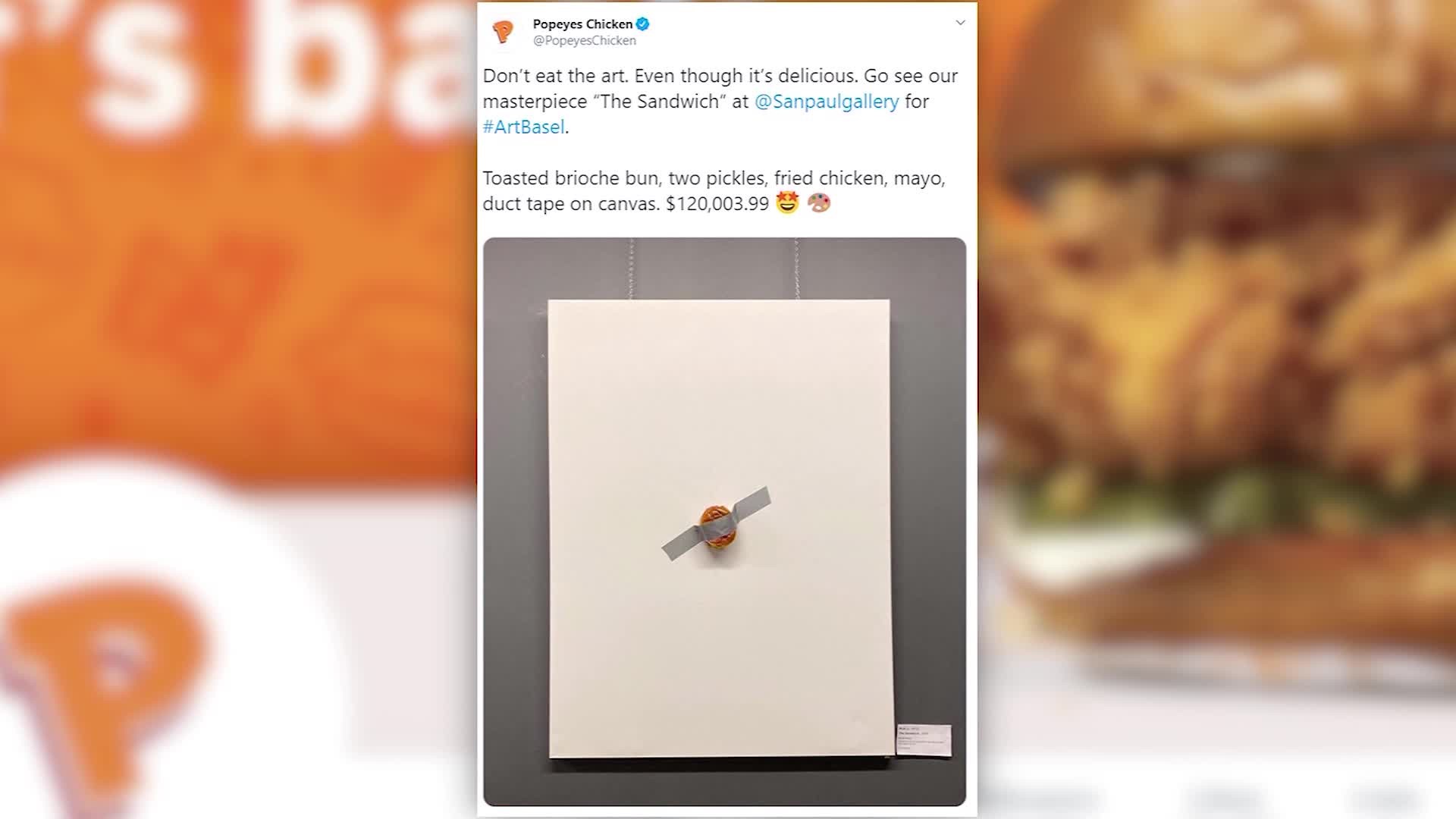 Popeyes places its chicken sandwich on exhibit at Miami art gallery