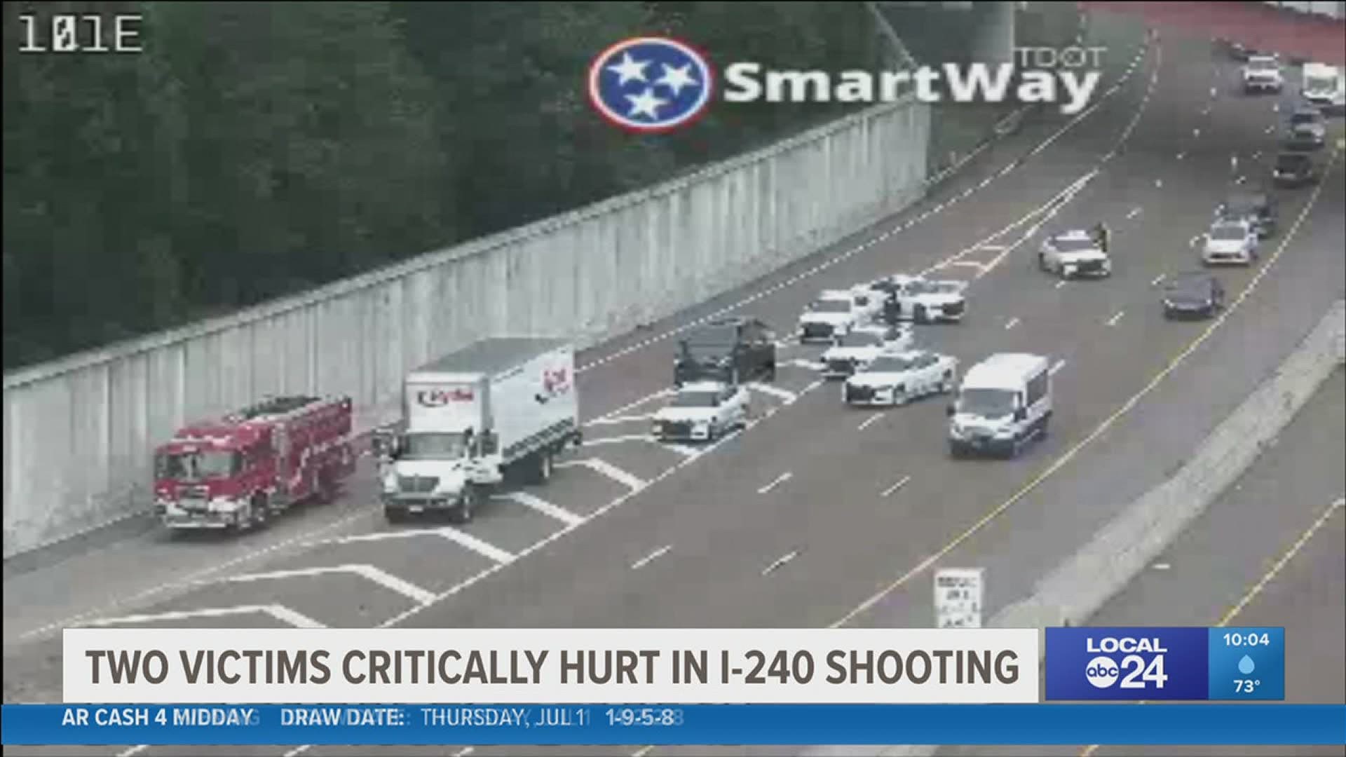 A man and a woman were reportedly shot while driving on I-240 Thursday afternoon. Memphis Police are now searching for the suspects.