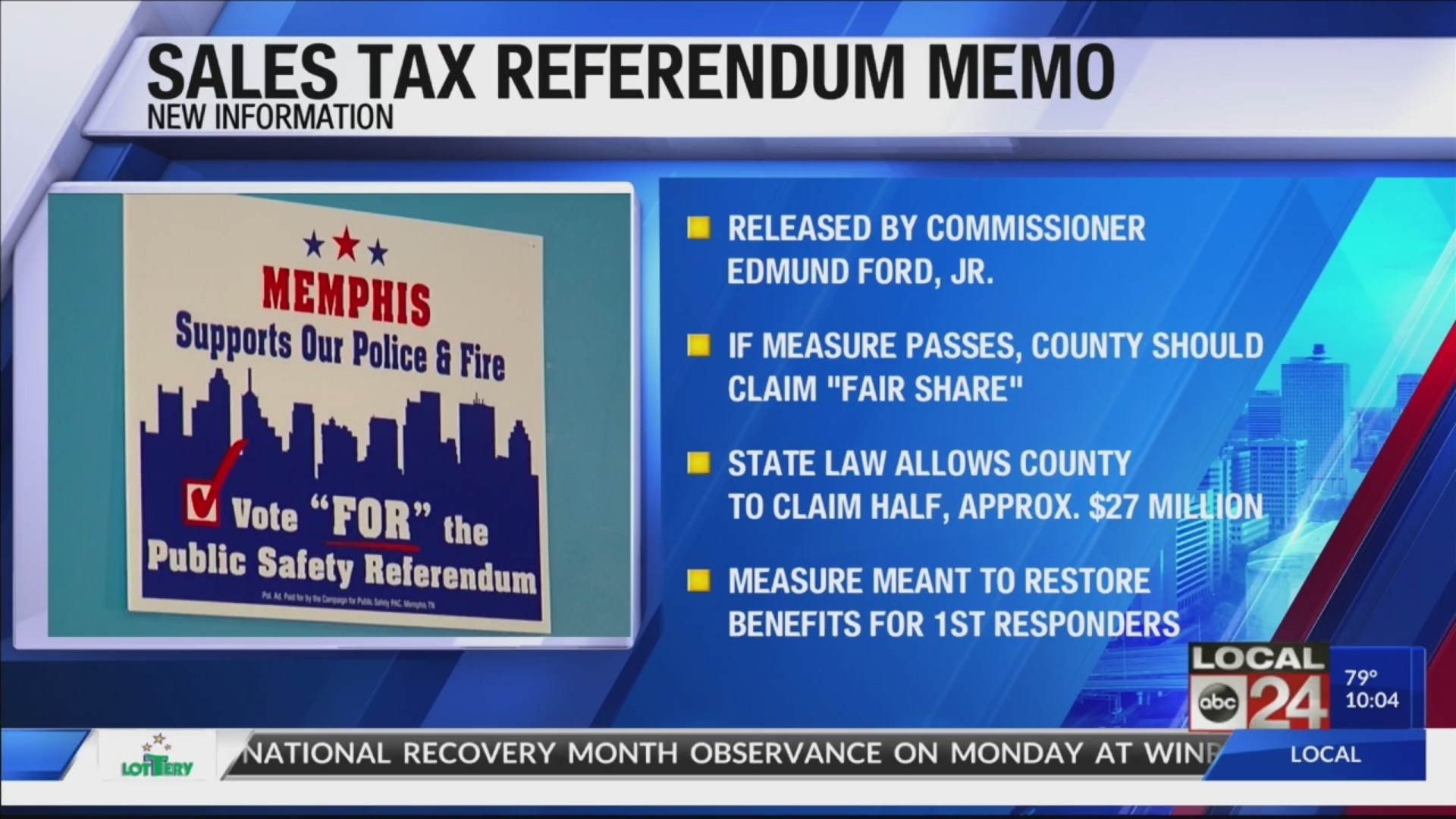 If sales tax referendum passes to fund Memphis fire and police benefits, a county commissioner says Shelby County should get half of the money