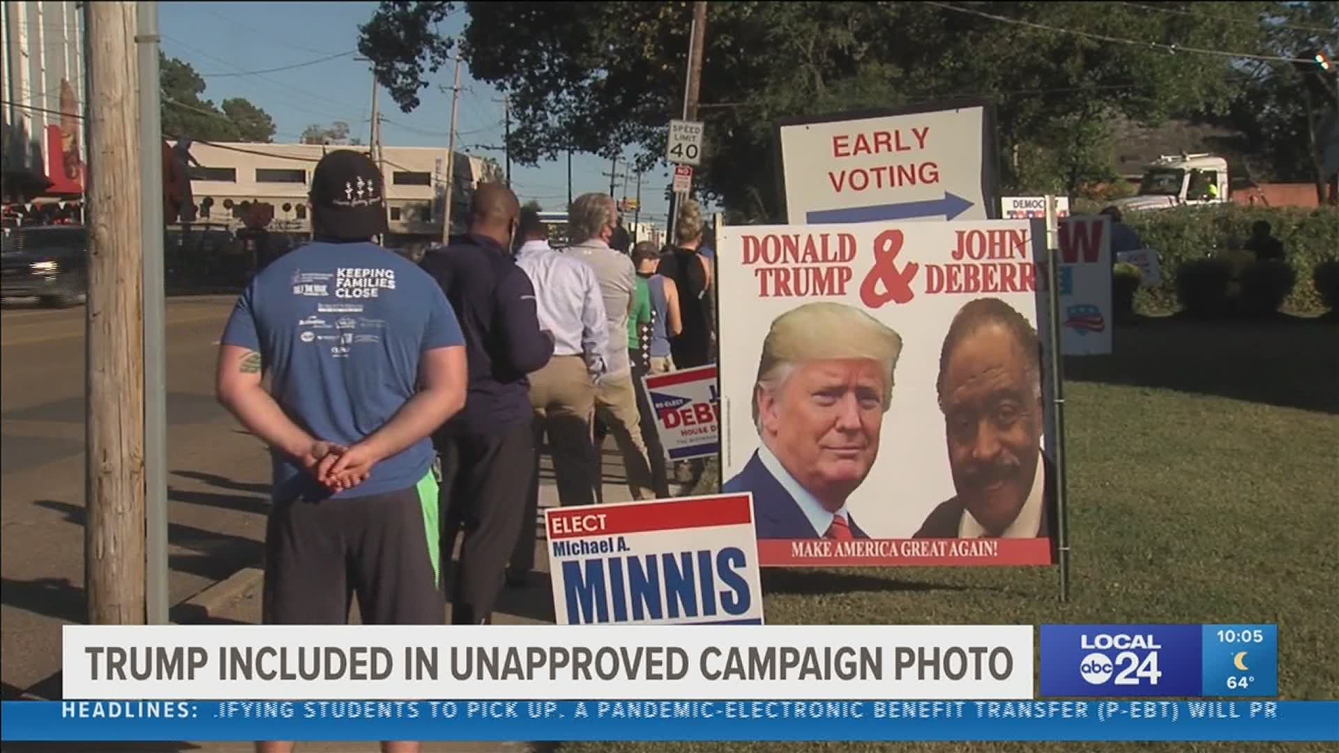 Political signs of State Representative John DeBerry and President Trump have appeared at several early voting locations in Memphis