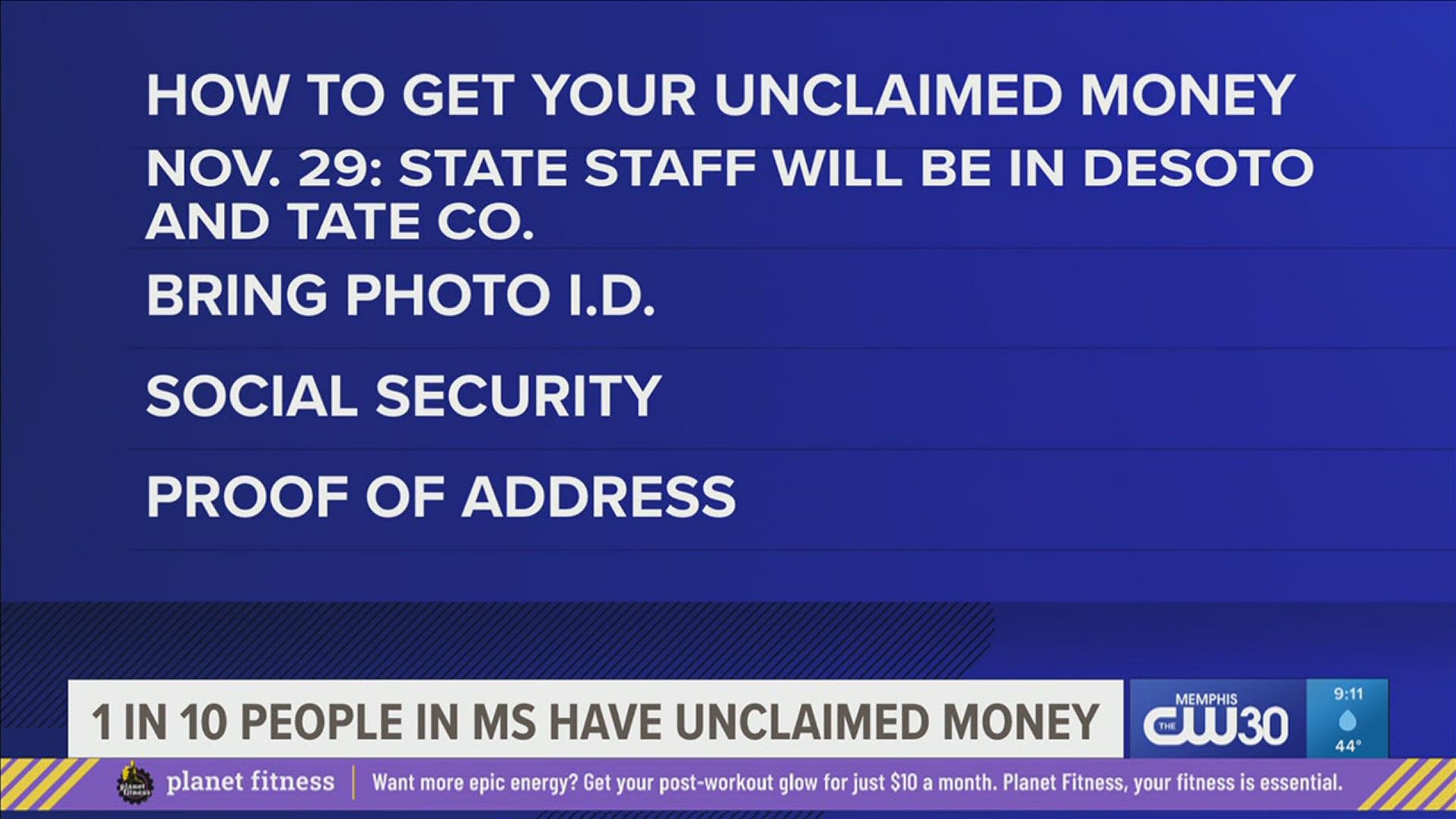 Staff from the State Treasurer's office will be in DeSoto and Tate counties to help people search the state's unclaimed money list and begin the claims process.