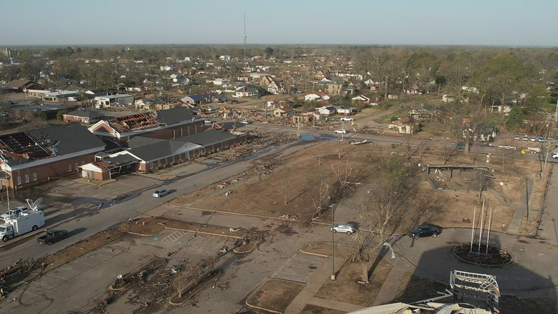 Wynne, Arkansas tornado damage drone video