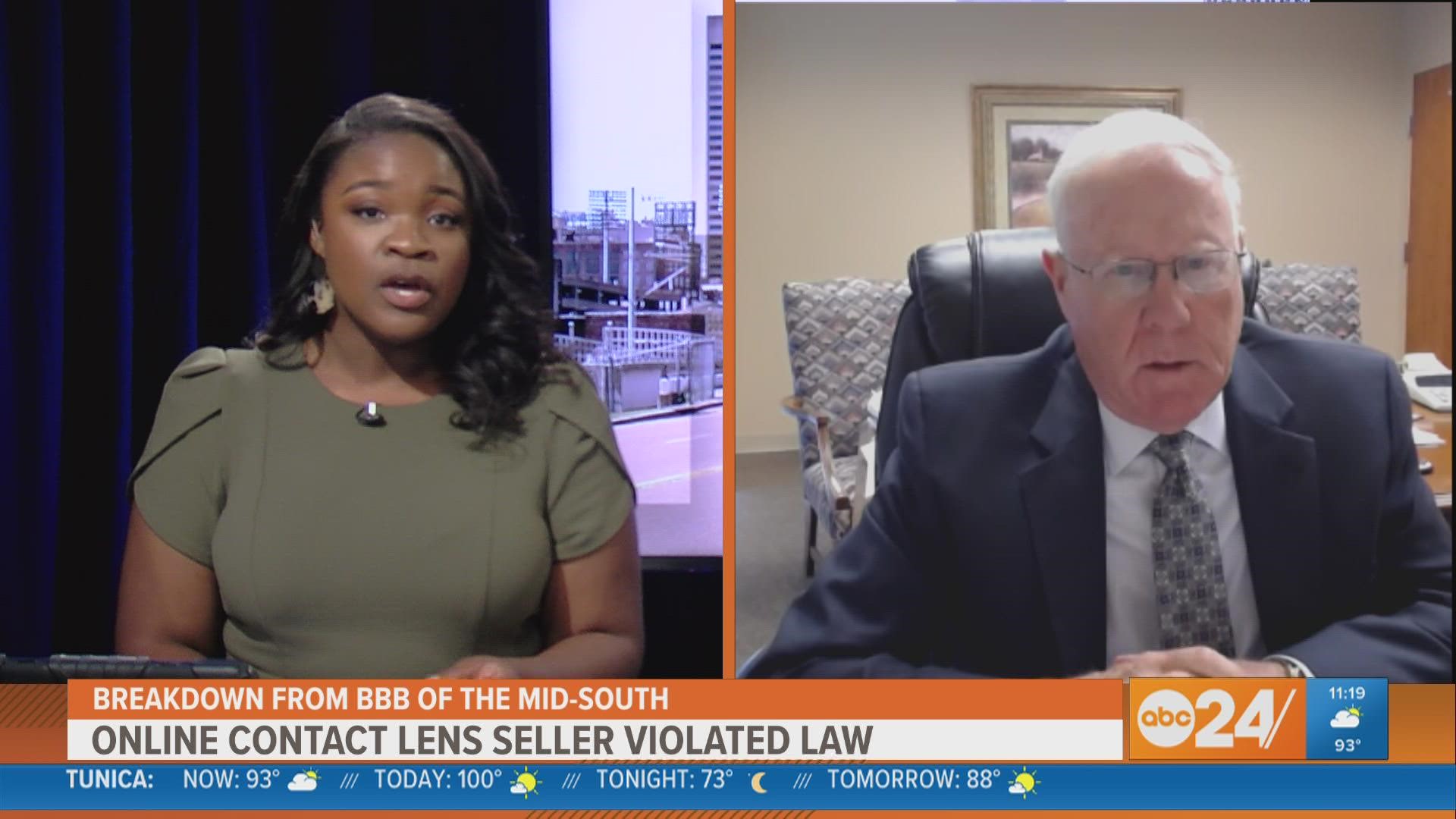 ABC24 spoke with Randy Hutchinson from the Better Business Bureau of the Mid-South (BBB) about the laws around the sale of contacts.