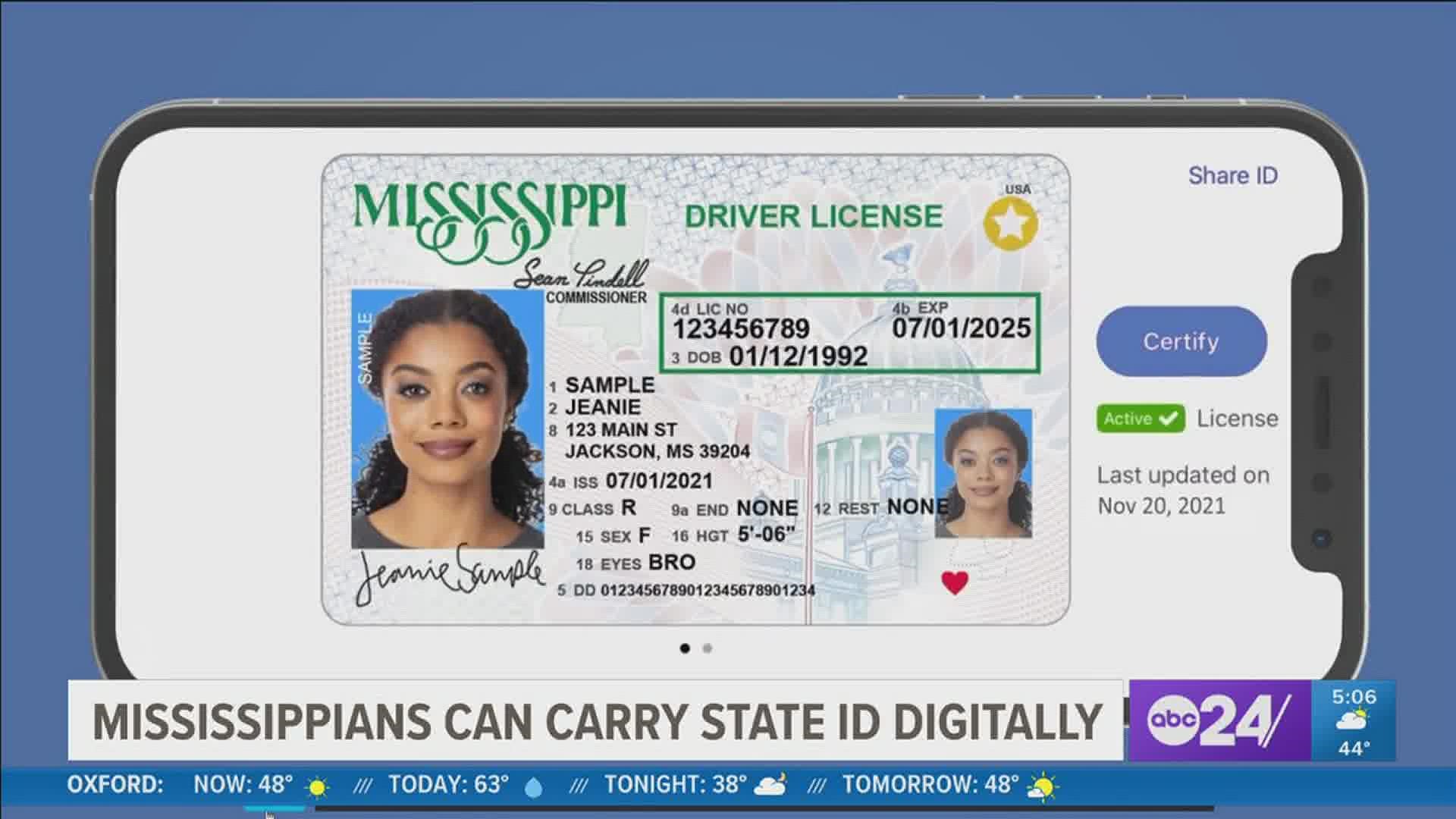 The Mississippi Mobile ID is a digital version of your physical driver's license that allows you to use your cell phone as a legal form of identification.
