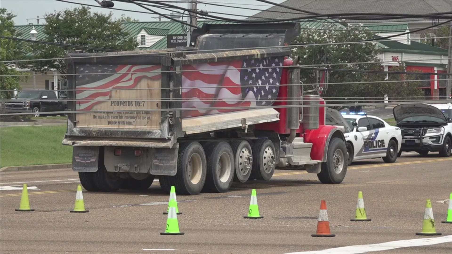 The truck closed down the intersection of Goodman Road and Airways Blvd. indefinitely.