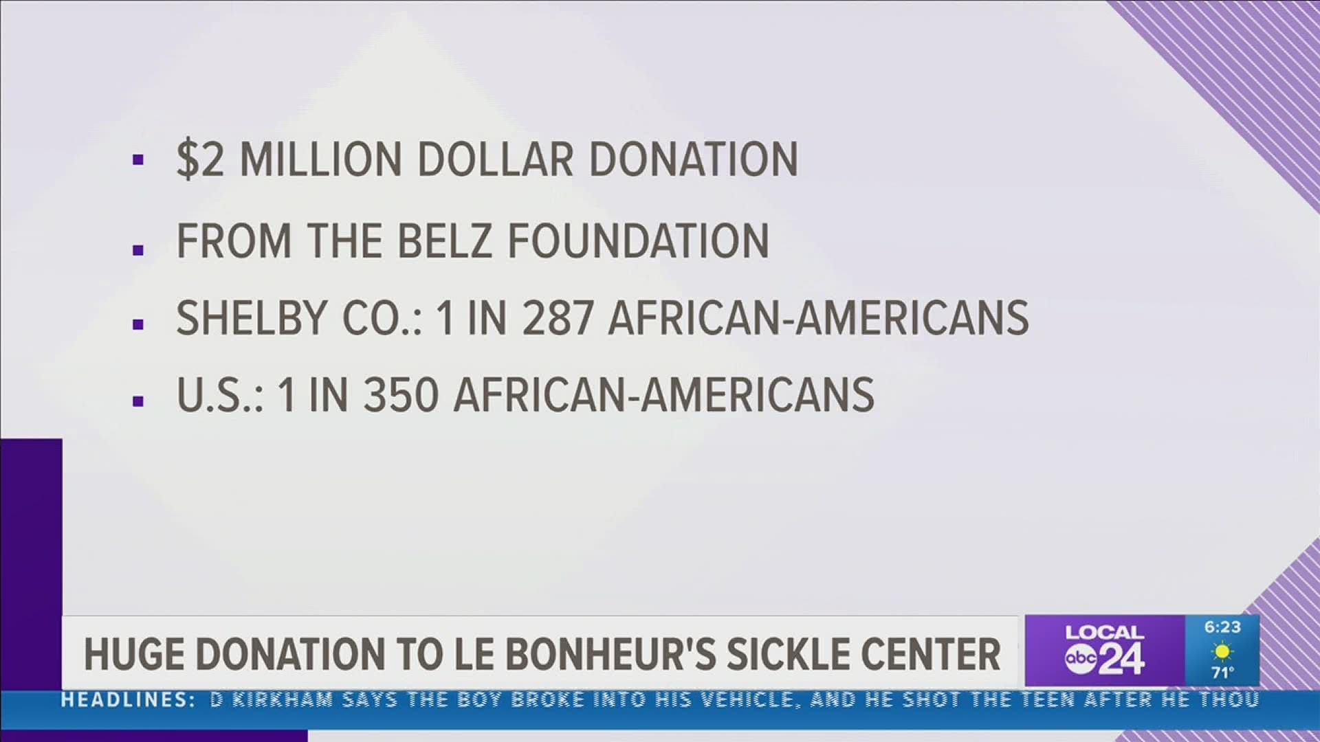 The Belz Foundation donated $2-million to the hospital’s comprehensive Sickle Cell Center program.