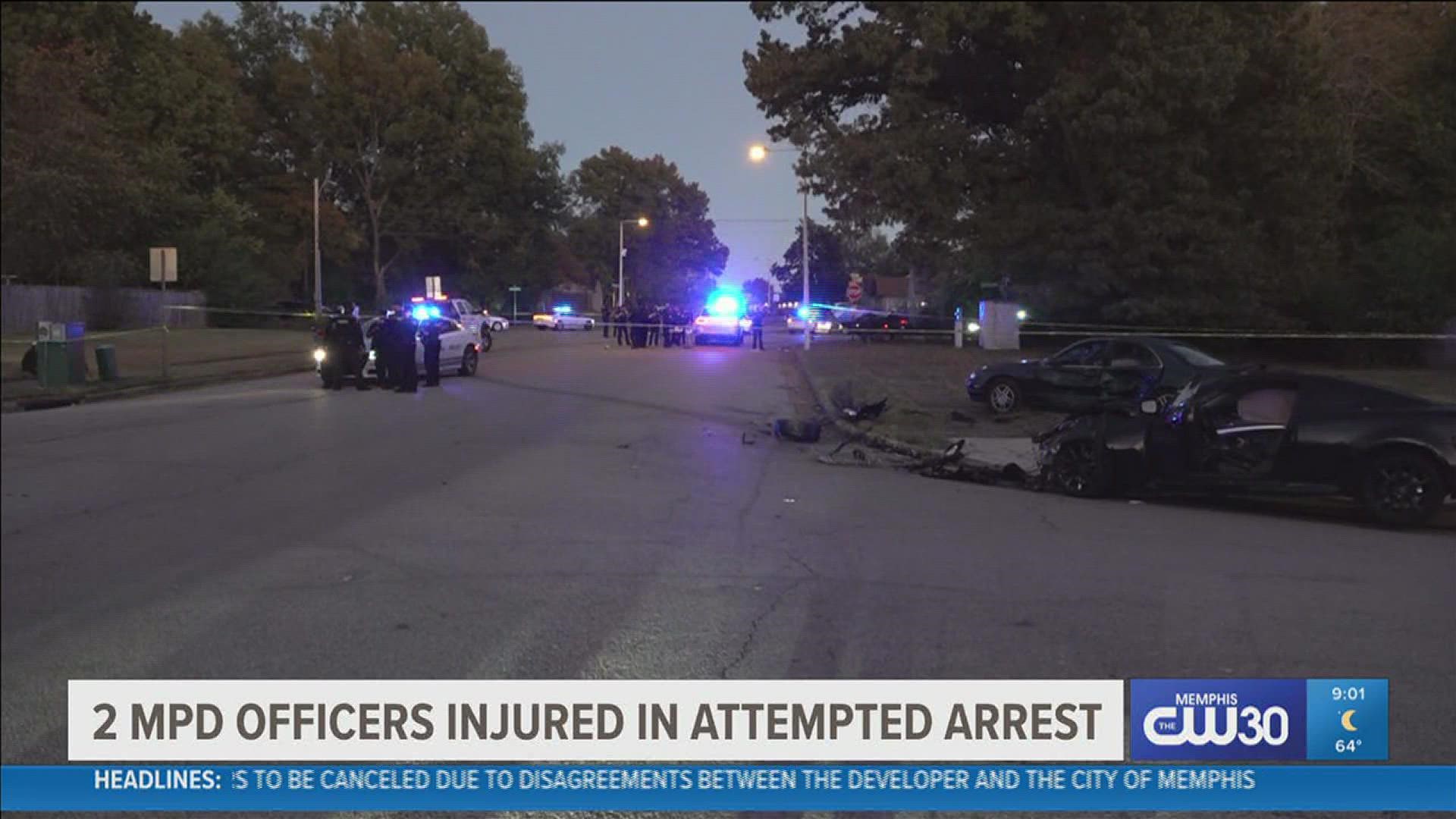Memphis police said officers surrounded a black Infiniti before the driver struck one of the officers and hit two other squad cars.
