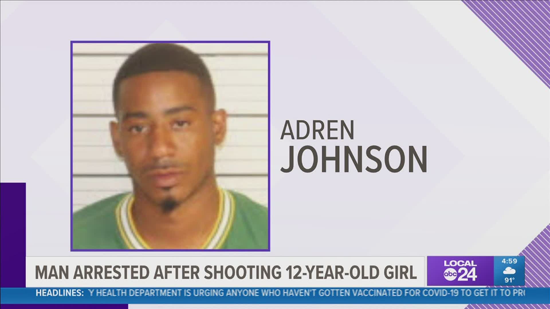 Adren Johnson is charged with attempted murder after firing shots that injured his girlfriend's niece