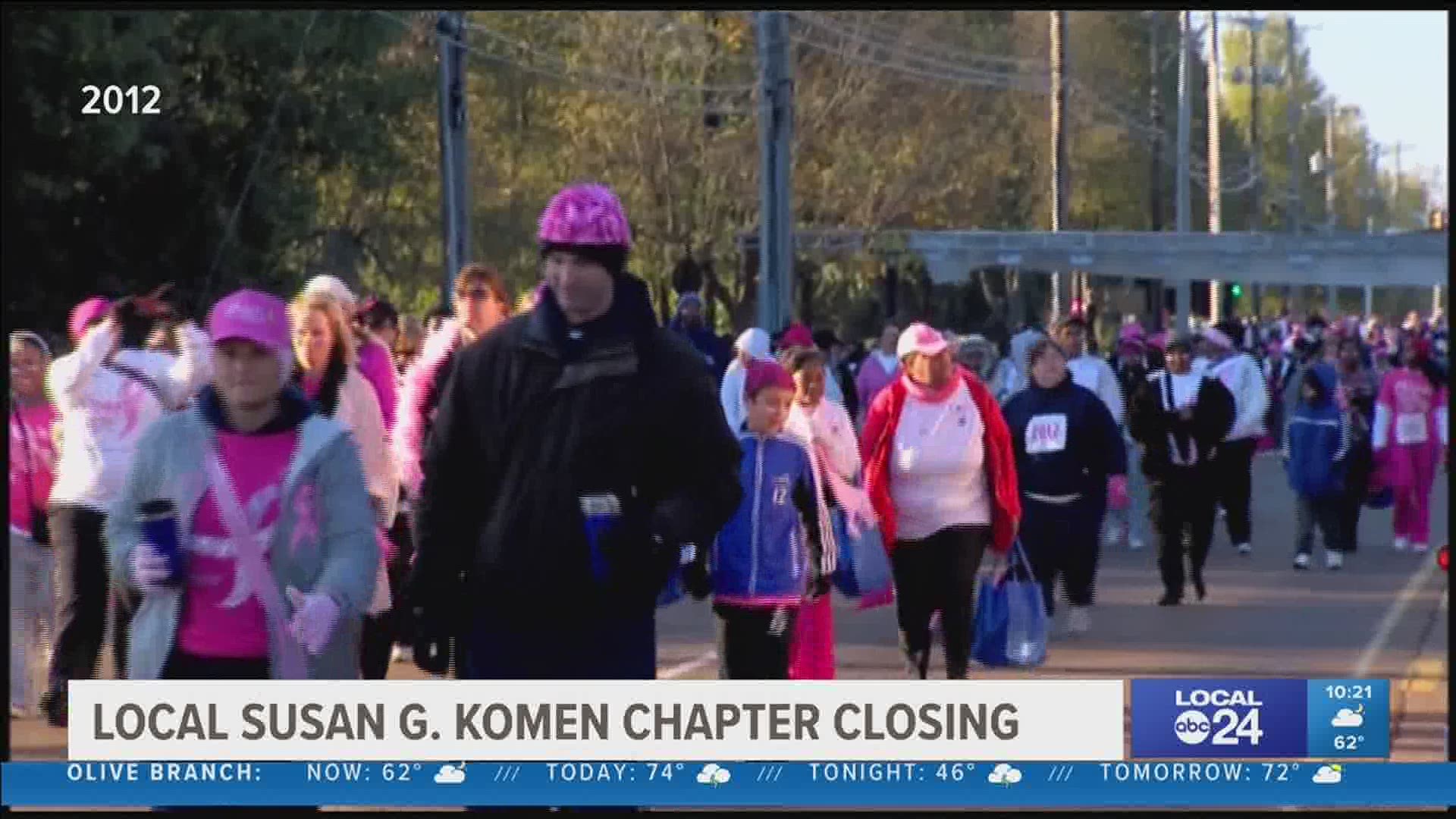 Dozens of Susan G. Komen chapters around the country are closing as the nonprofit consolidates operations.