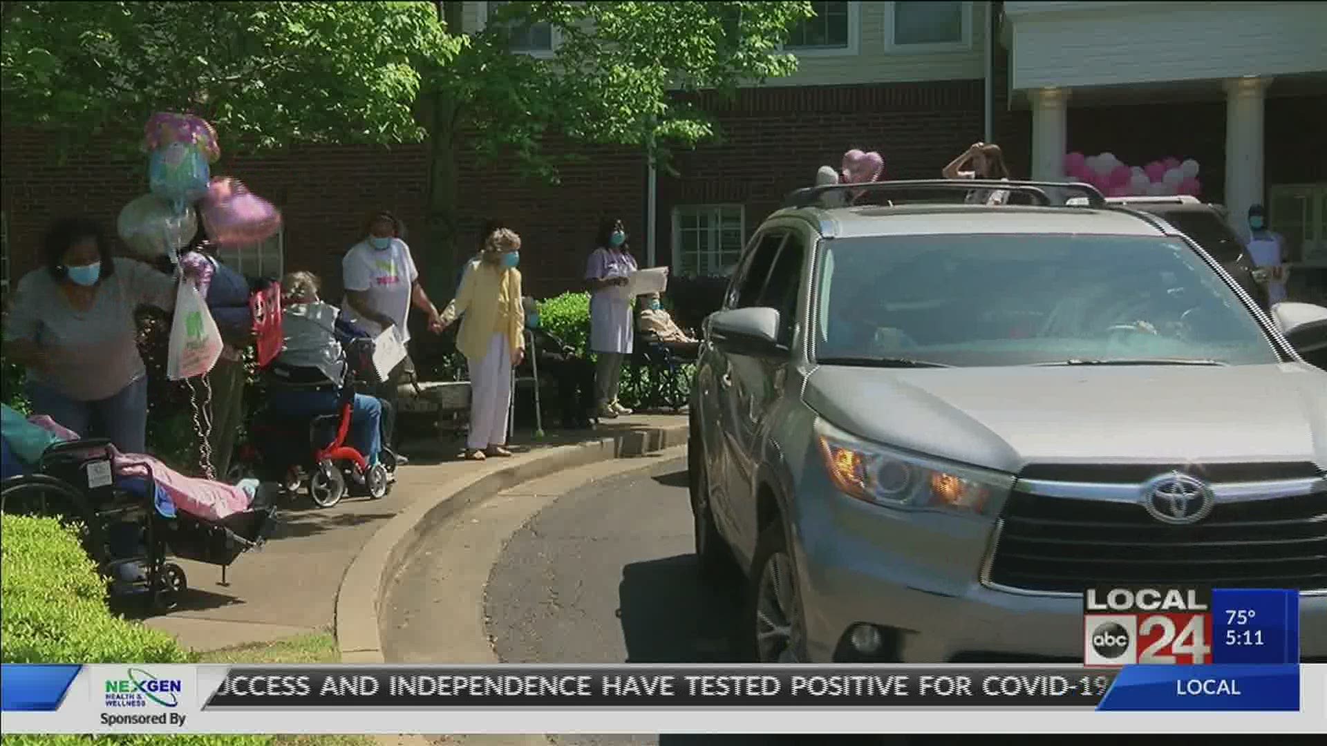 Belmont Village Senior Living facility put on a car parade for all the moms to see their loved ones from a safe distance.