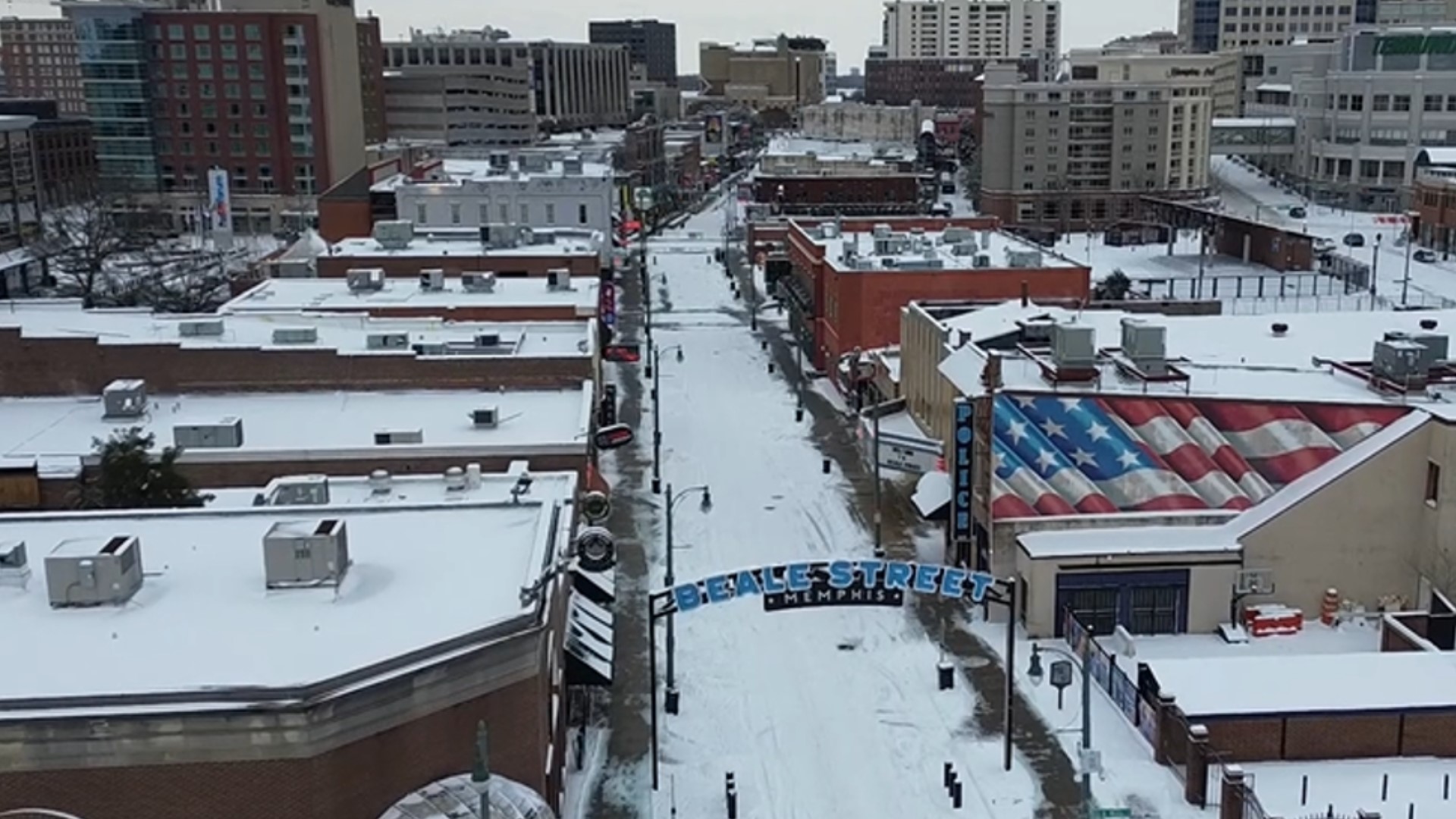 Downtown Memphis covered in snow