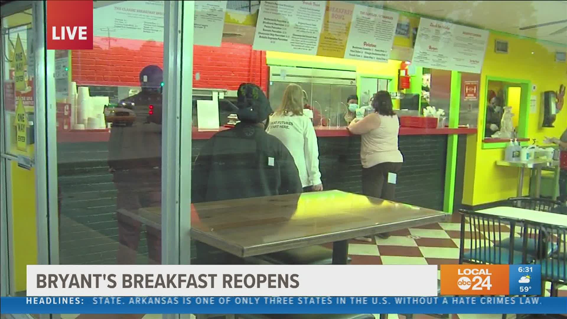The line was wrapped around the building by 5 a.m. for the grand reopening of Bryant's Breakfast on Wednesday