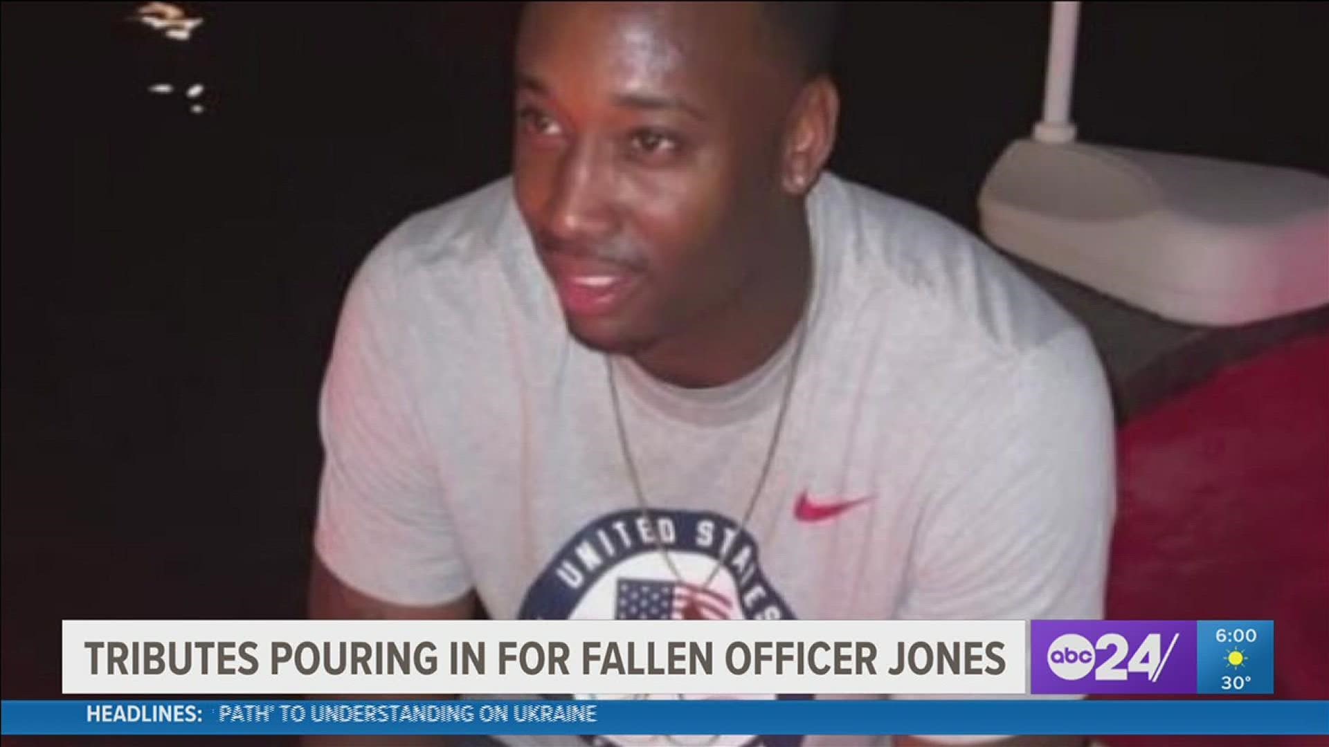 A fund for Officer Corille 'CJ' Jones' family raised tens of thousands of dollars as other departments across country are also paying tribute to his sacrifice.