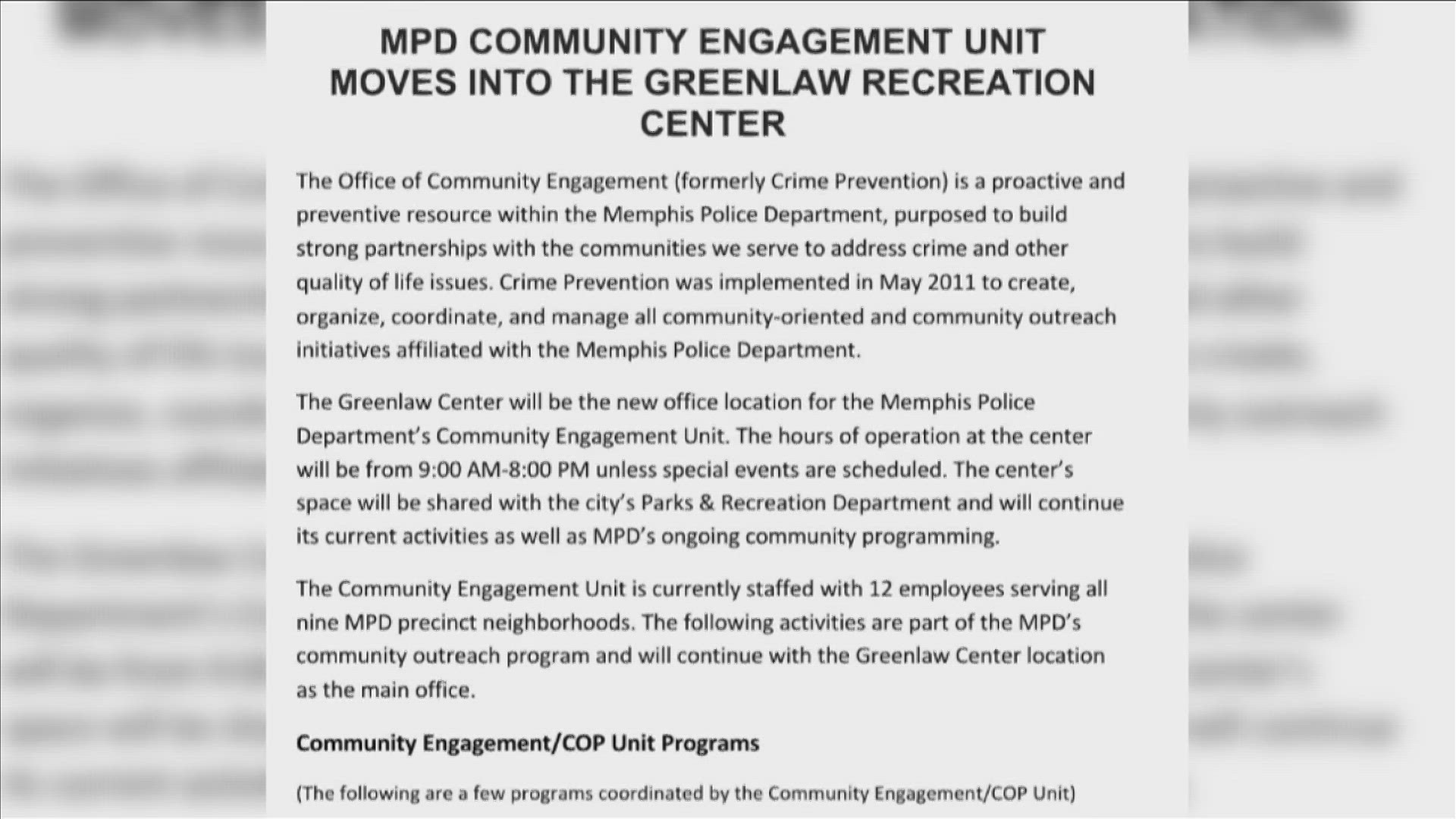 MPD released a statement on Twitter just hours before a community meeting began, saying they planned to move an MPD Community Engagement Unit into the center.