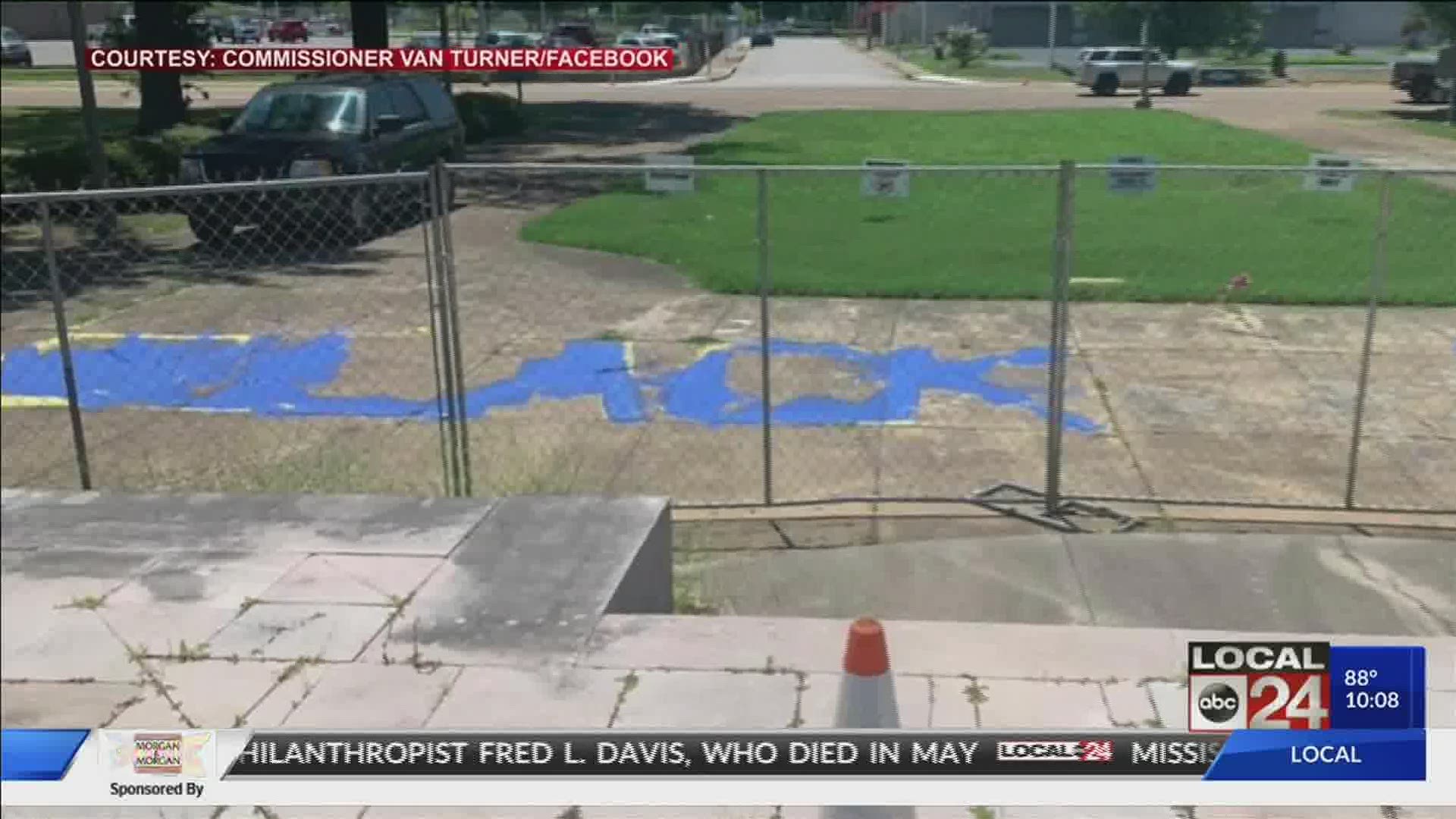 BLM mural was defaced Monday, the birthday of Nathan Bedford Forrest, and it since has been restored.