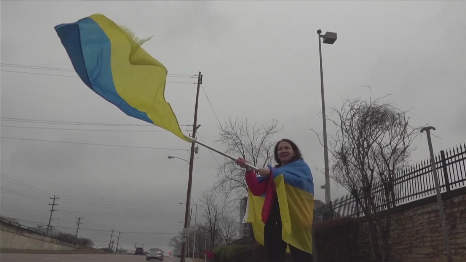 About one year ago, the world woke to news that Russian missiles were hitting Ukraine's capital city. Protesters supported Ukraine here in Memphis on Sunday.
