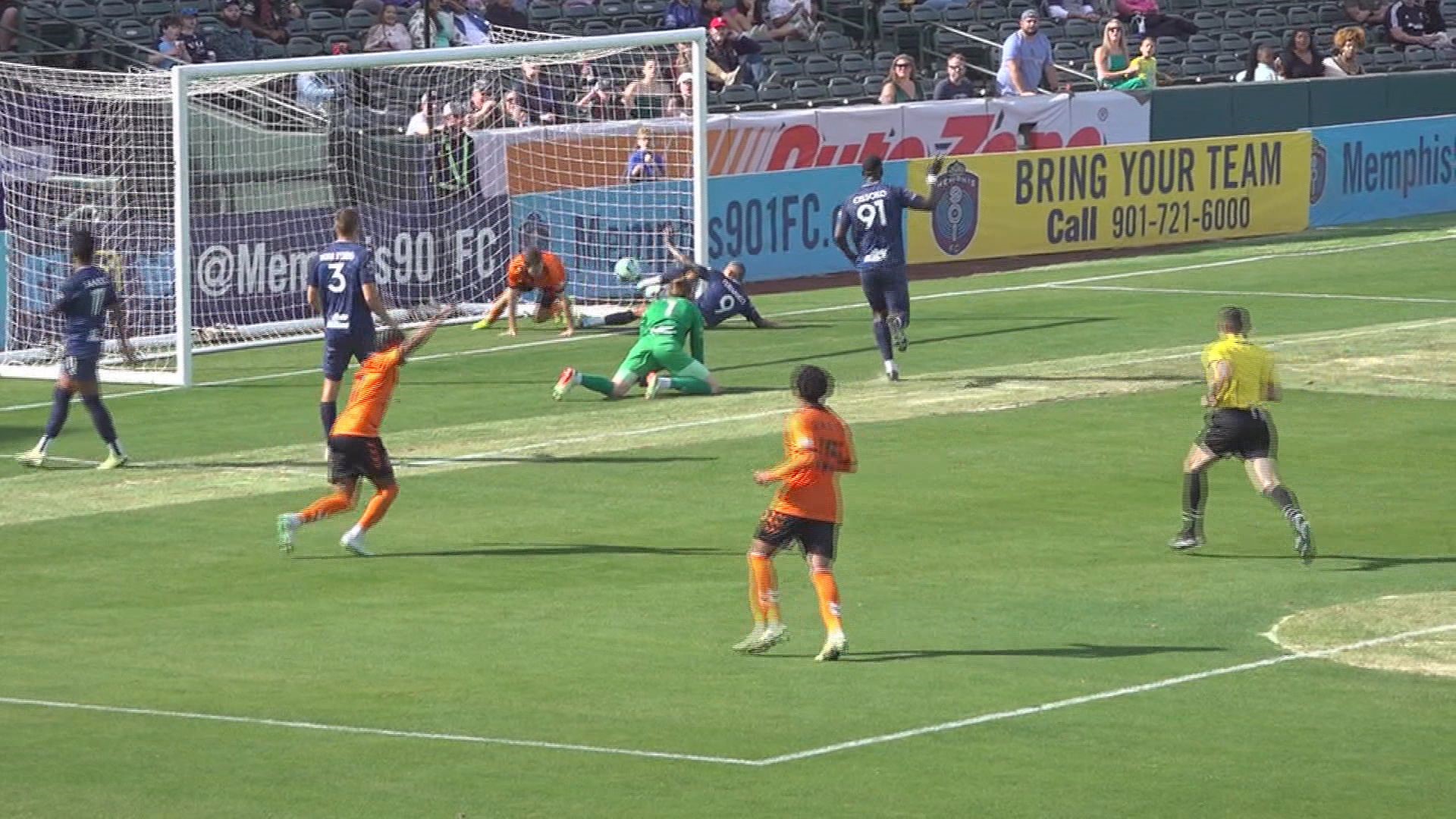 Orange County scored two goals in two minutes to beat Memphis