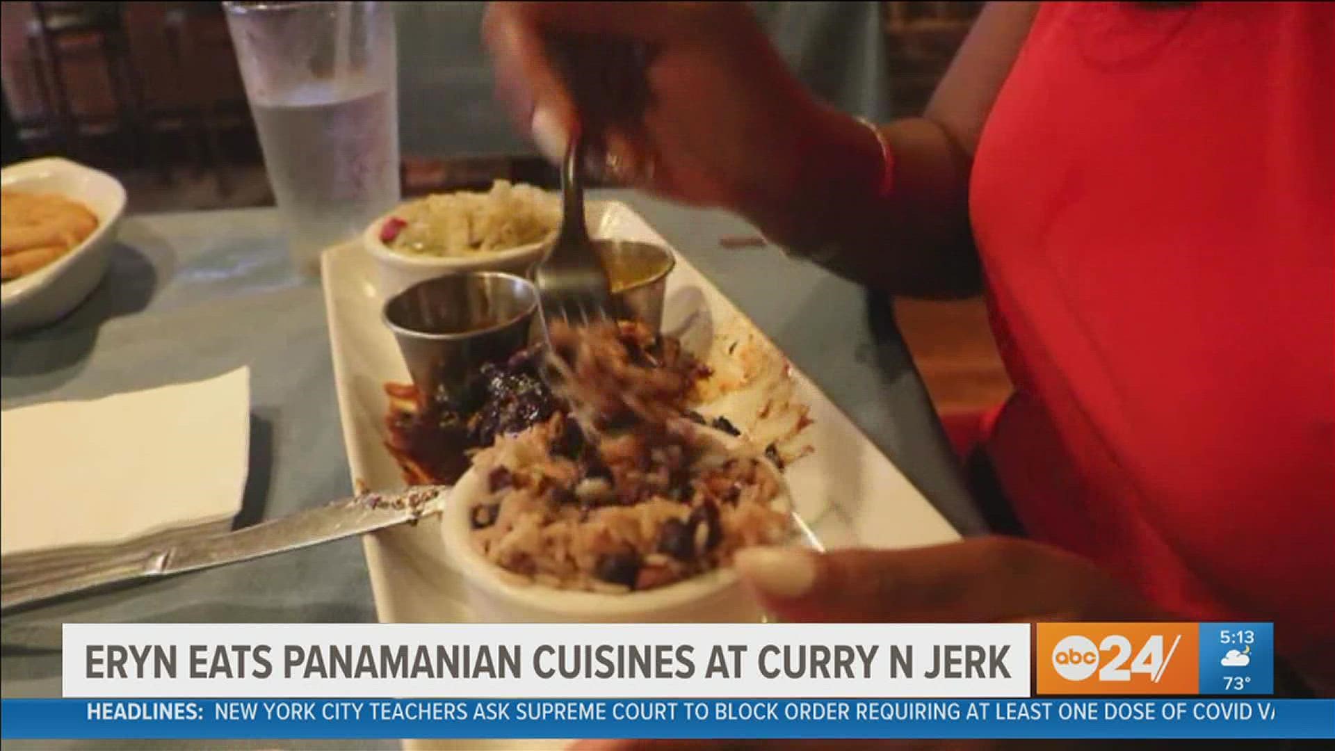 Anchor Eryn Rogers tries goat for the first time at the downtown Panamanian restaurant ‘Curry n Jerk’