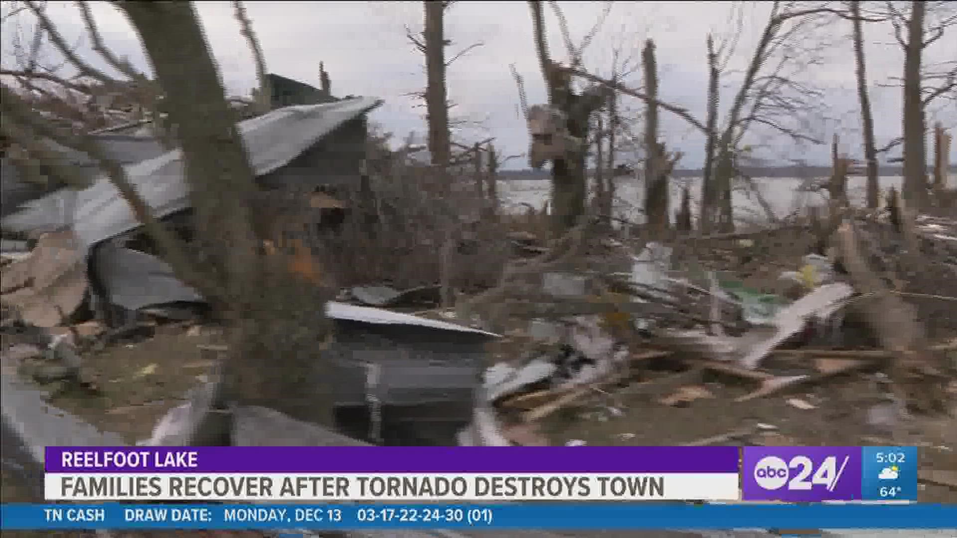 A tornado ripped around Reelfoot Lake in Lake County, Tennessee and destroyed 46 of 50 campers where mainly retirees lived.