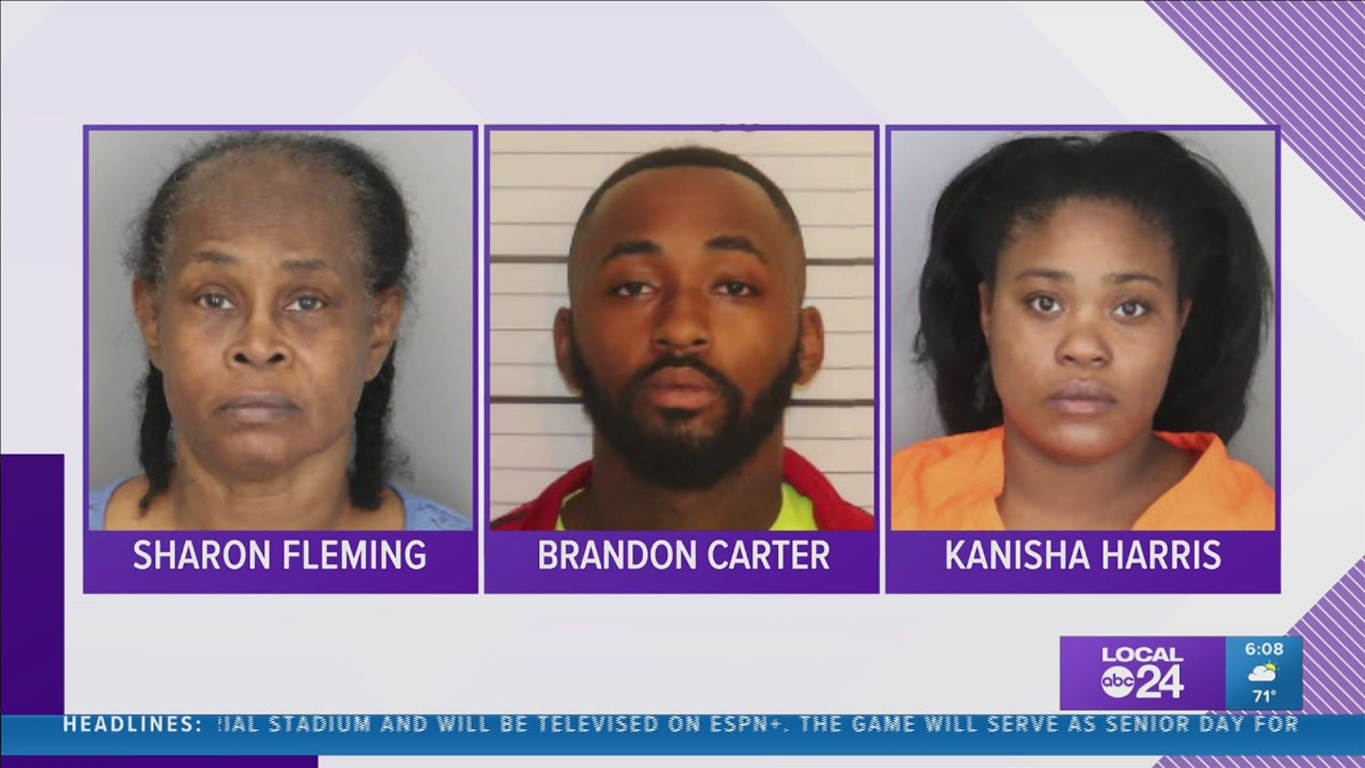 Investigators say Sharon Fleming, Brandon Carter, and Kanisha Harris were responsible for John Bulmanski when he suffered a broken neck while being transported.