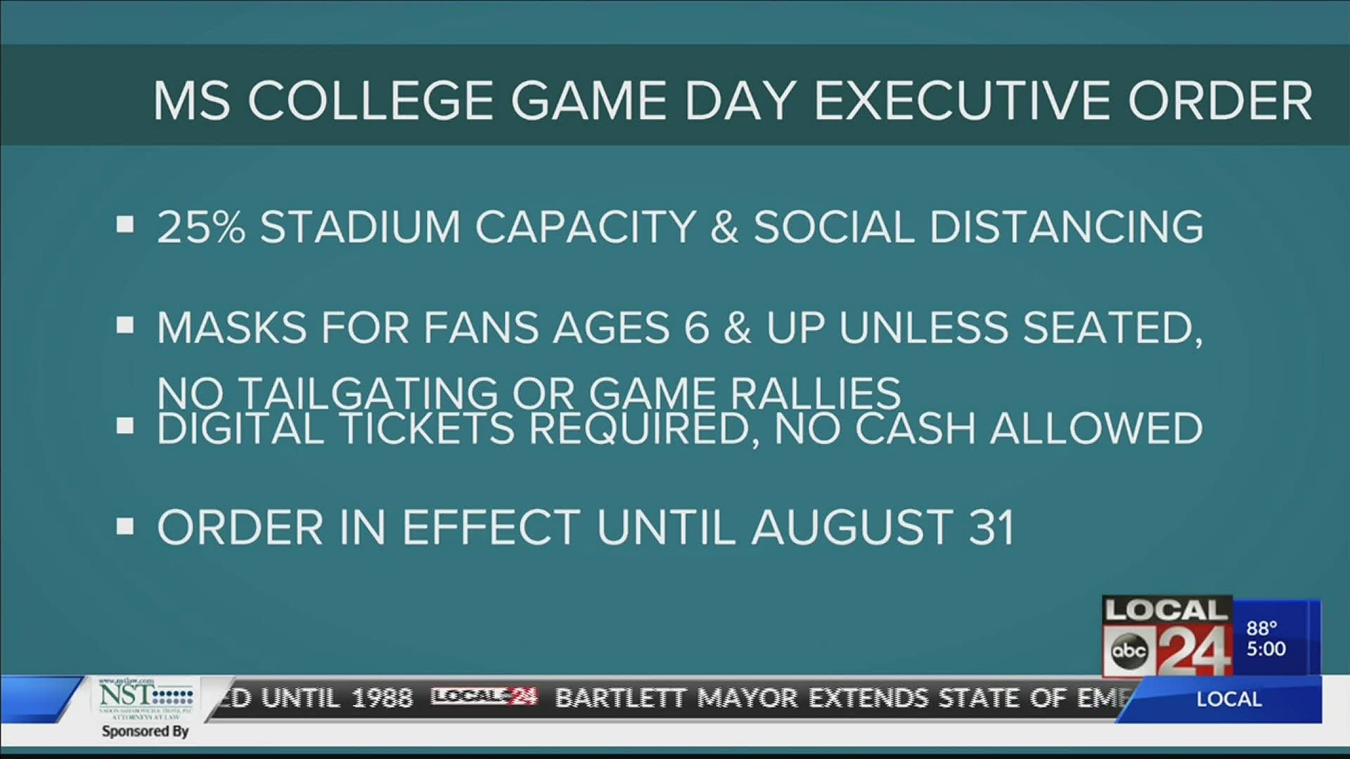 The order affects upcoming games at colleges and universities in the state.