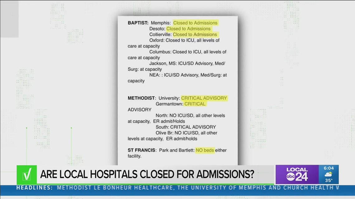 Verify: Are Memphis area hospitals "closed for admissions"? - Vimarsana News