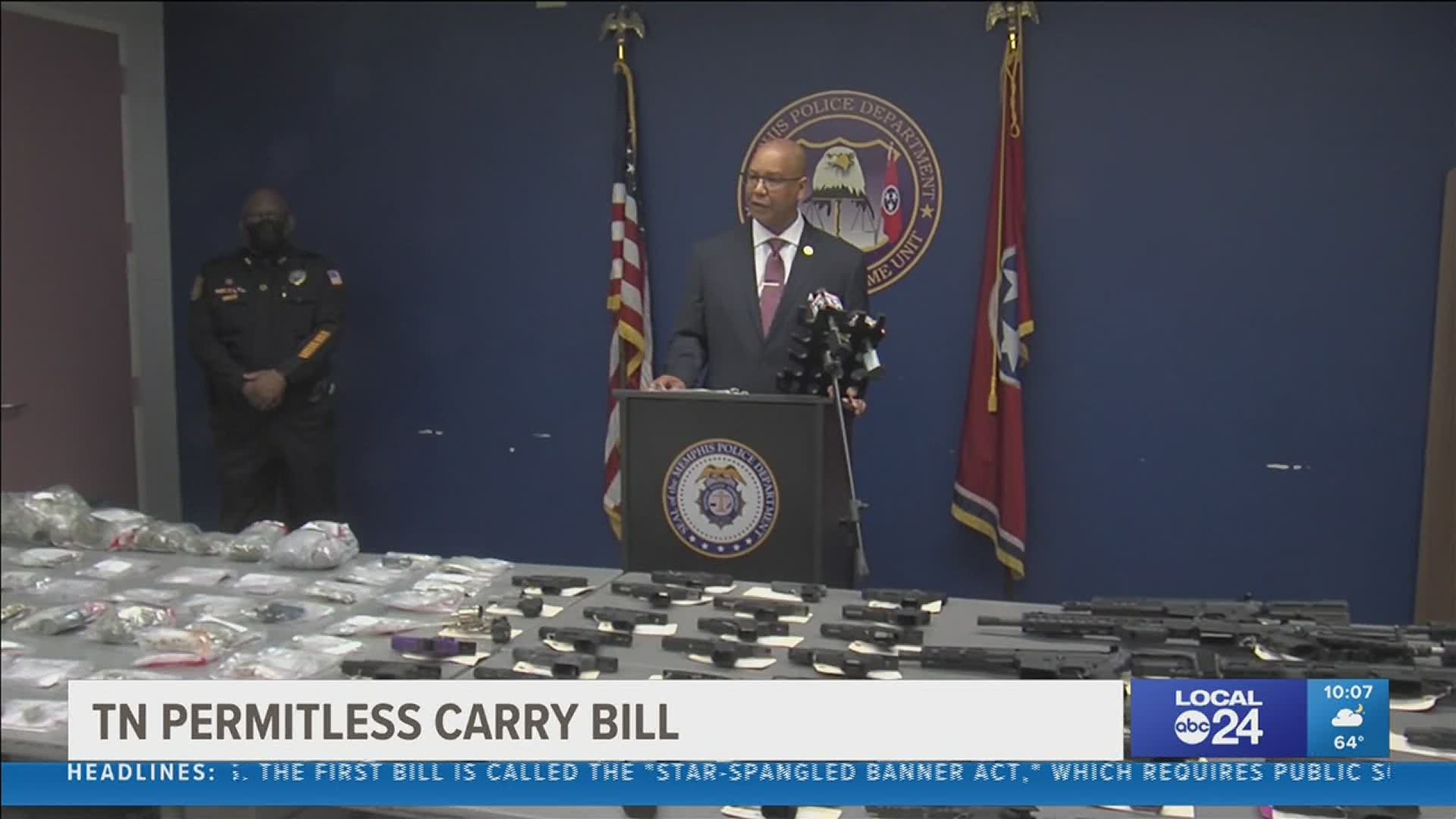 The bill would allow most people to carry a handgun openly or concealed without a permit.