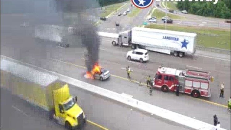 Car fire along I-40 at Covington Pike causes traffic slow downs