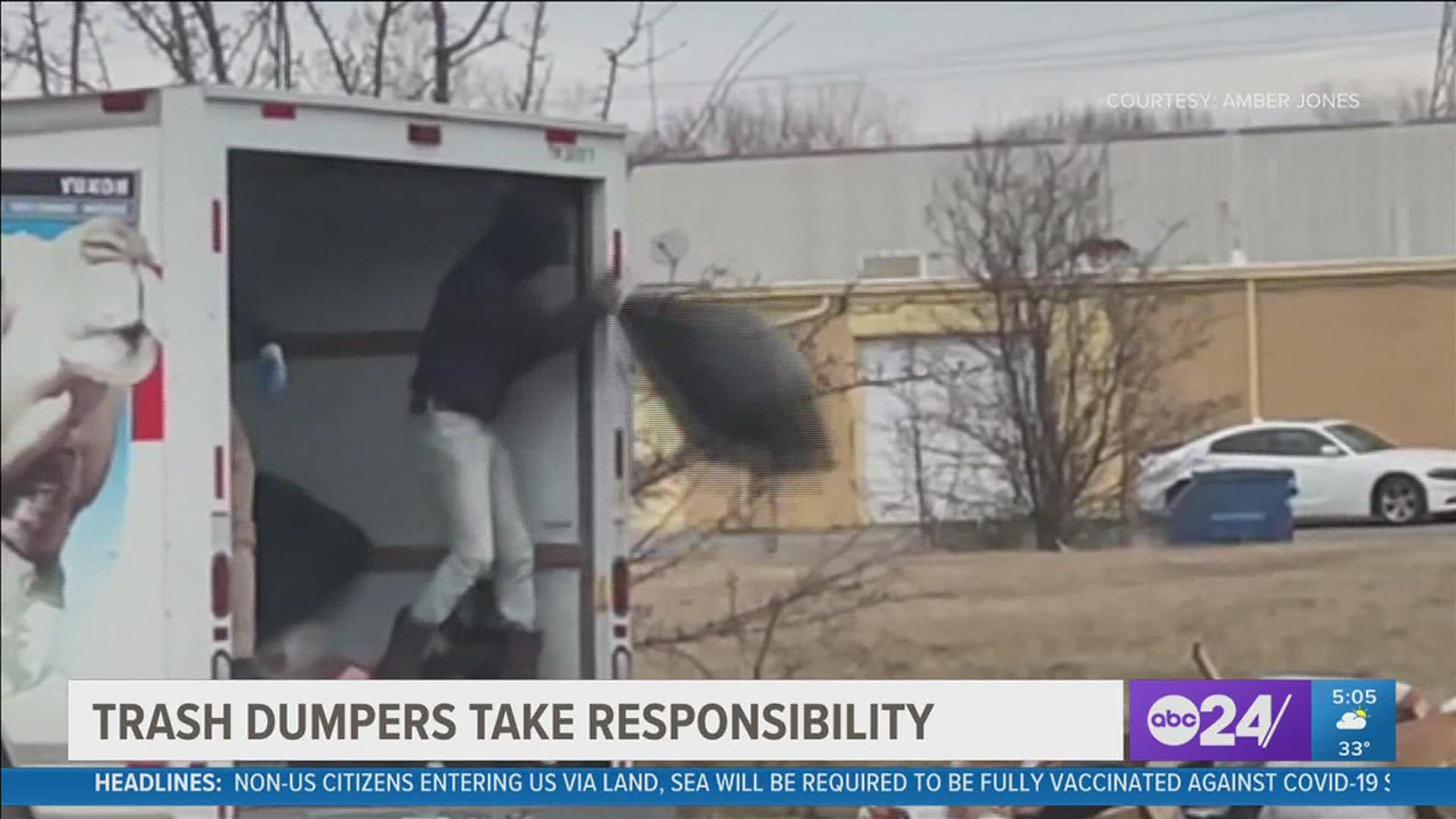 The men apologized after being caught on camera dumping trash in front of Memphis businesses, and will clean up the mess.