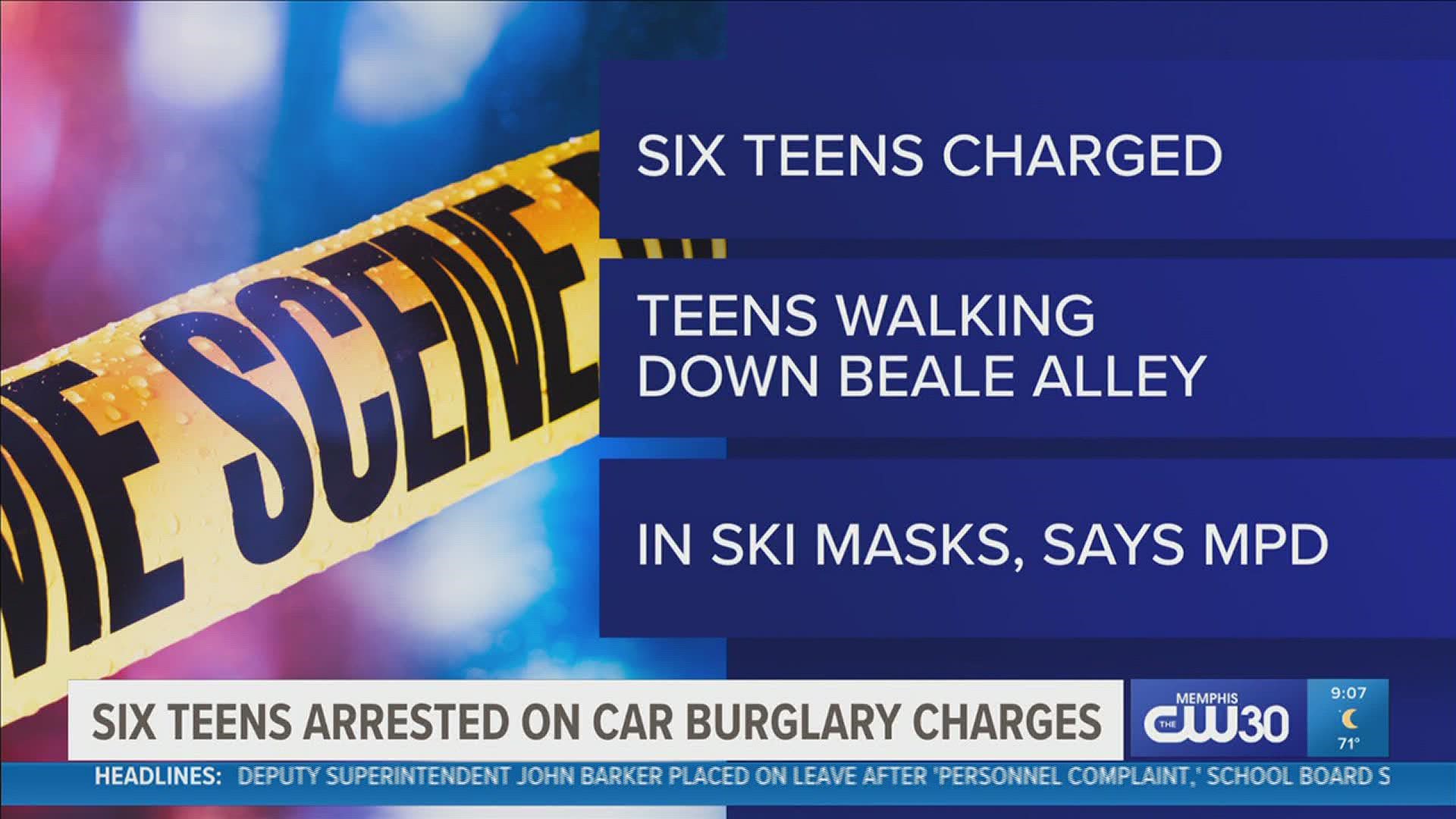 Six suspects were arrested and one of them had a stolen gun. At the time of their arrests, all of the suspects had stolen property on them.