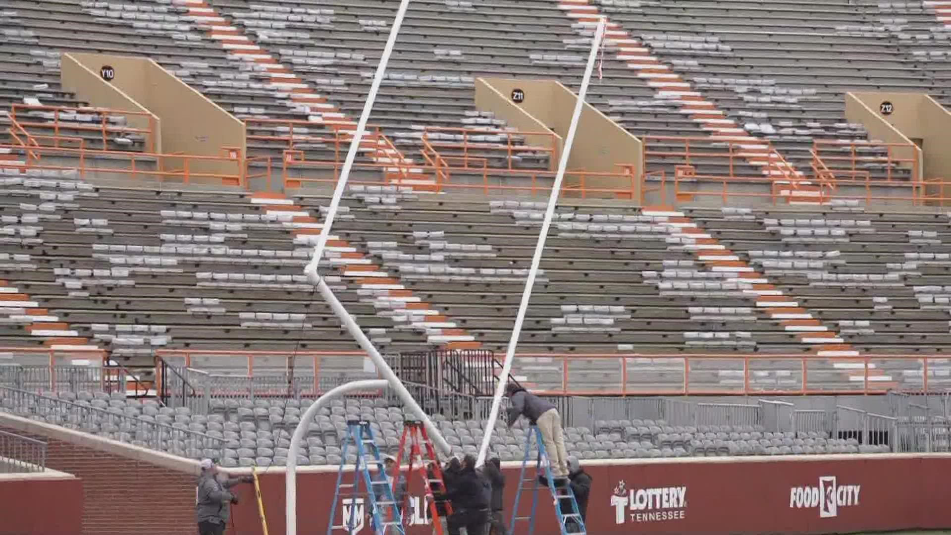 The goalposts were taken down by fans after the Vols win against Alabama.