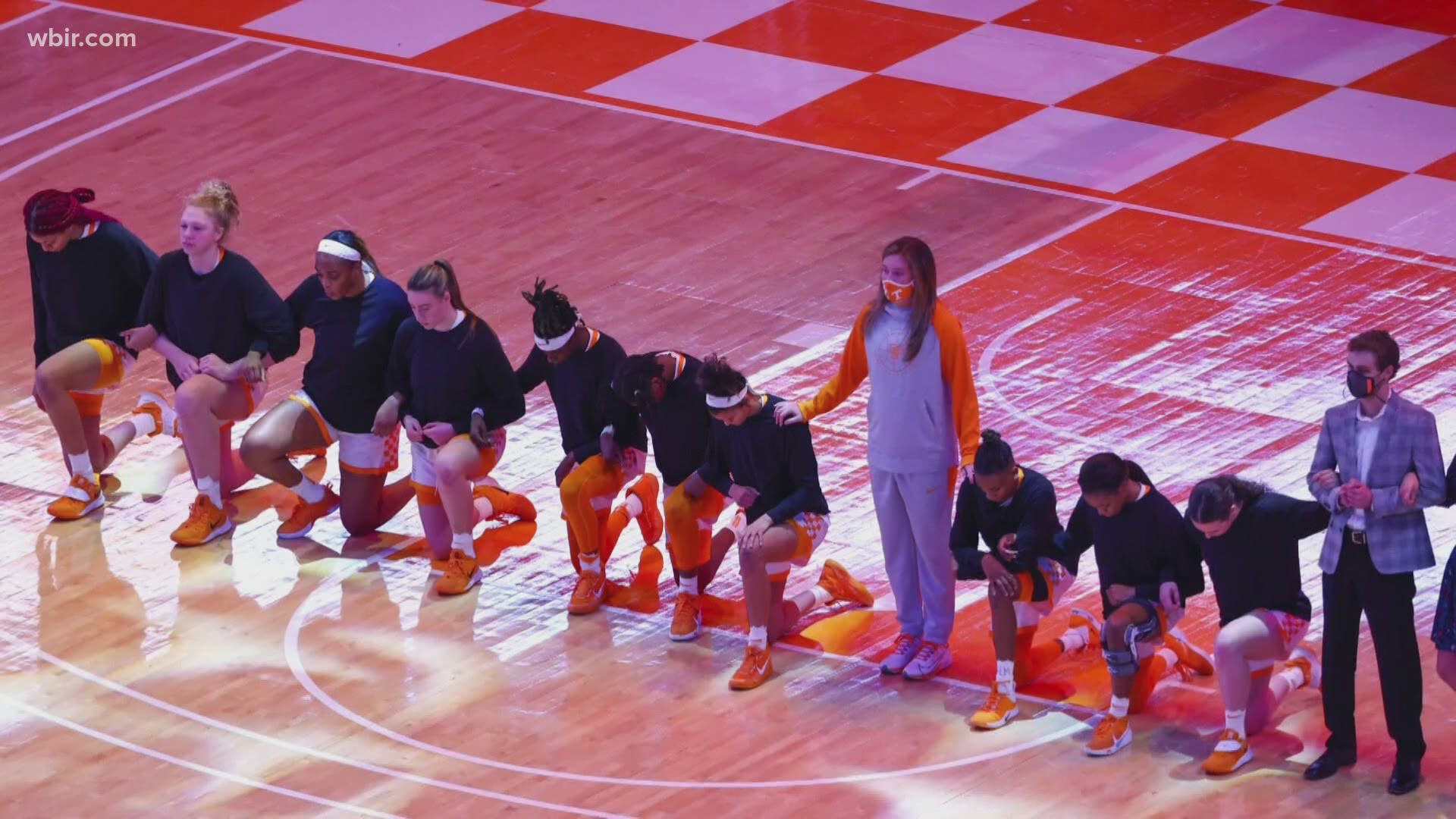 Most of the Lady Vols knelt during the National Anthem Thursday night, saying they wanted to make a statement for social justice and against institutional racism.
