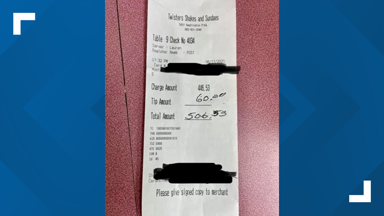 Customer covers diner bill of more than $400 for East Tennessee police