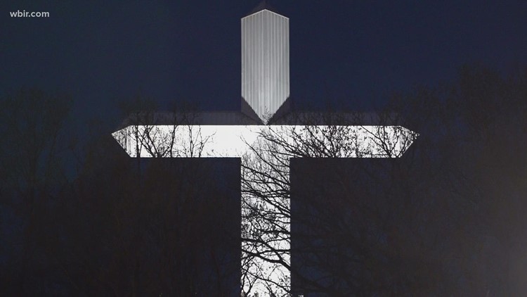 110-foot, 60,000-pound cross near Pigeon Forge lights up for the first time on Good Friday