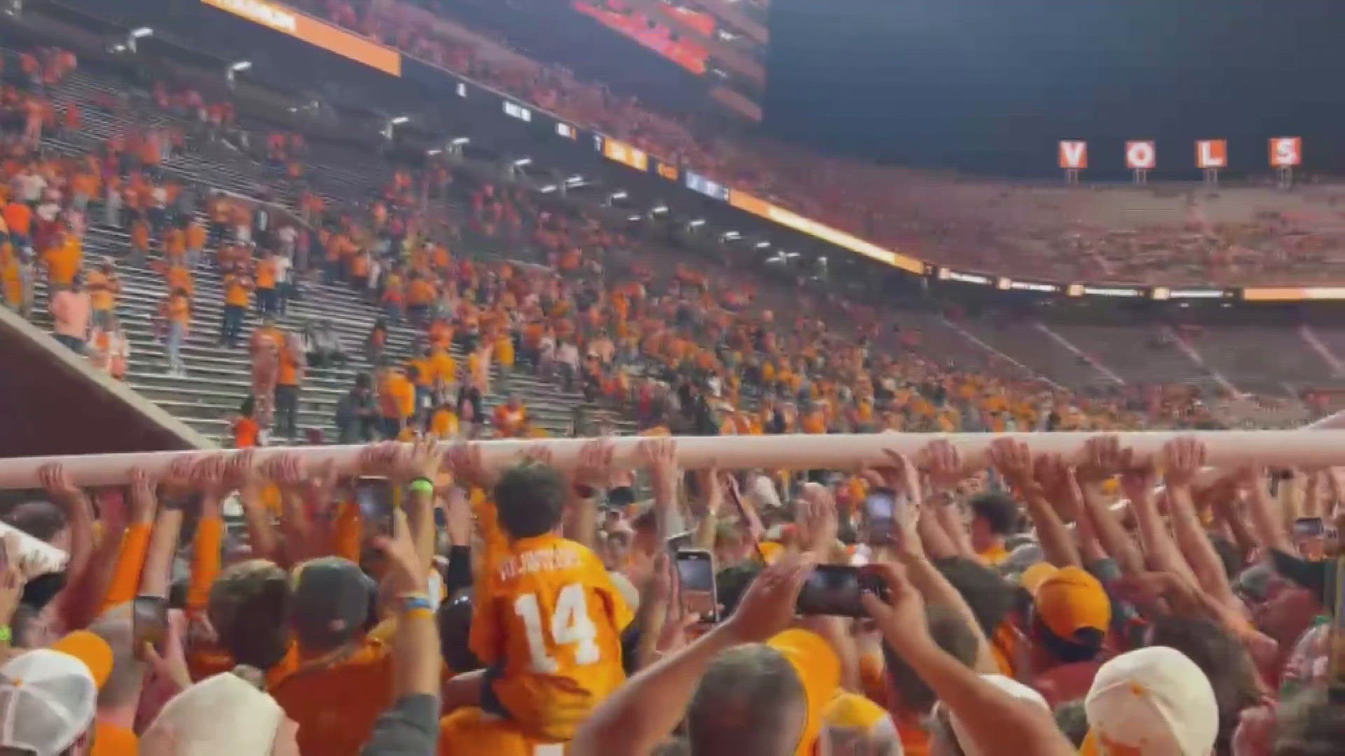 Almost exactly two years to the day Tennesse's goalposts went back up after a victory against Alabama, they came right back down as fans celebrated a second win.