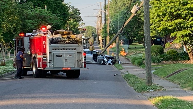KPD, KFD respond after car crashes into power pole, causes small fire, outages