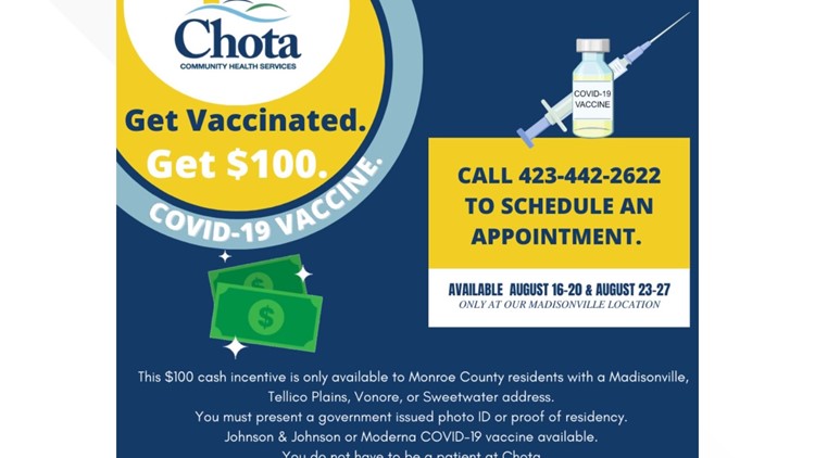 Madisonville clinic offering $100 through Aug. 27 to Monroe Co. residents who get a COVID-19 vaccine