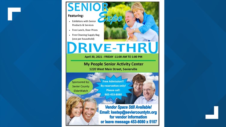 Cars line up for information about Sevier Co. senior services, food and music during drive-thru event