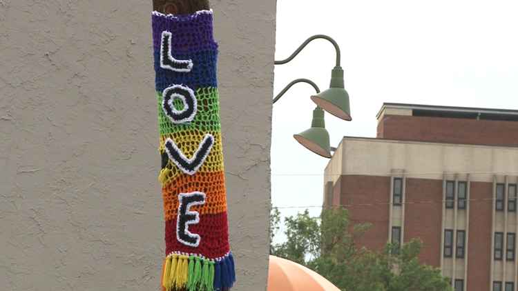 UT student celebrates Pride Month with rainbow yarn bombs