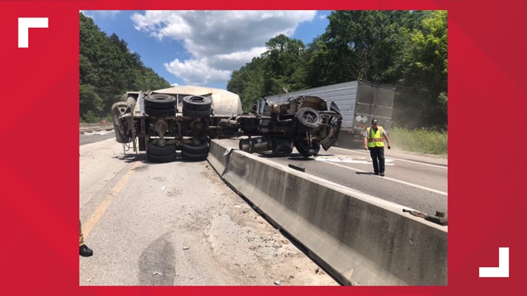 Overturned cement truck blocks left lane of I-75 North in Campbell County