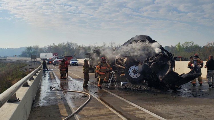 Officials: 1 injured after semi-truck overturns, engulfed in flames on U.S. 321 Hwy. in Lenoir City Officials: 1 injured after semi-truck overturns, engulfed in flames on U.S. 321 Hwy. in Lenoir City