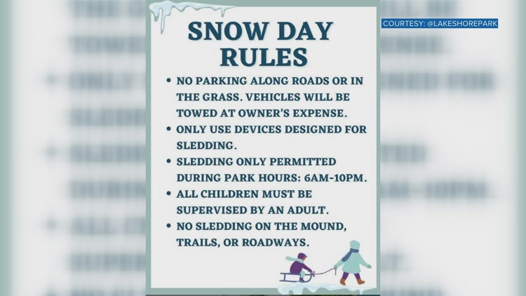 Lakeshore Park releases sledding rules ahead of anticipated Friday snow