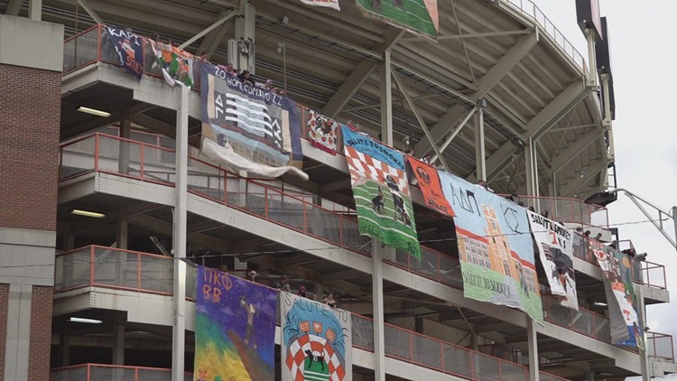 UT student organizations drop banners from Neyland Stadium for Homecoming Week