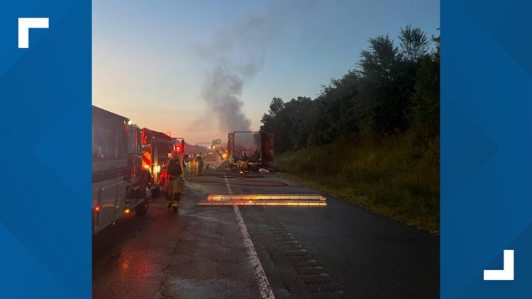 Two lanes on I-40 shut down after semi-truck on fire