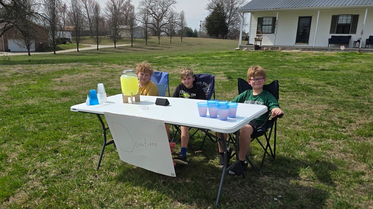 3 boys set up lemonade stand across from Sunnyview Elementary School, a Super Tuesday polling place